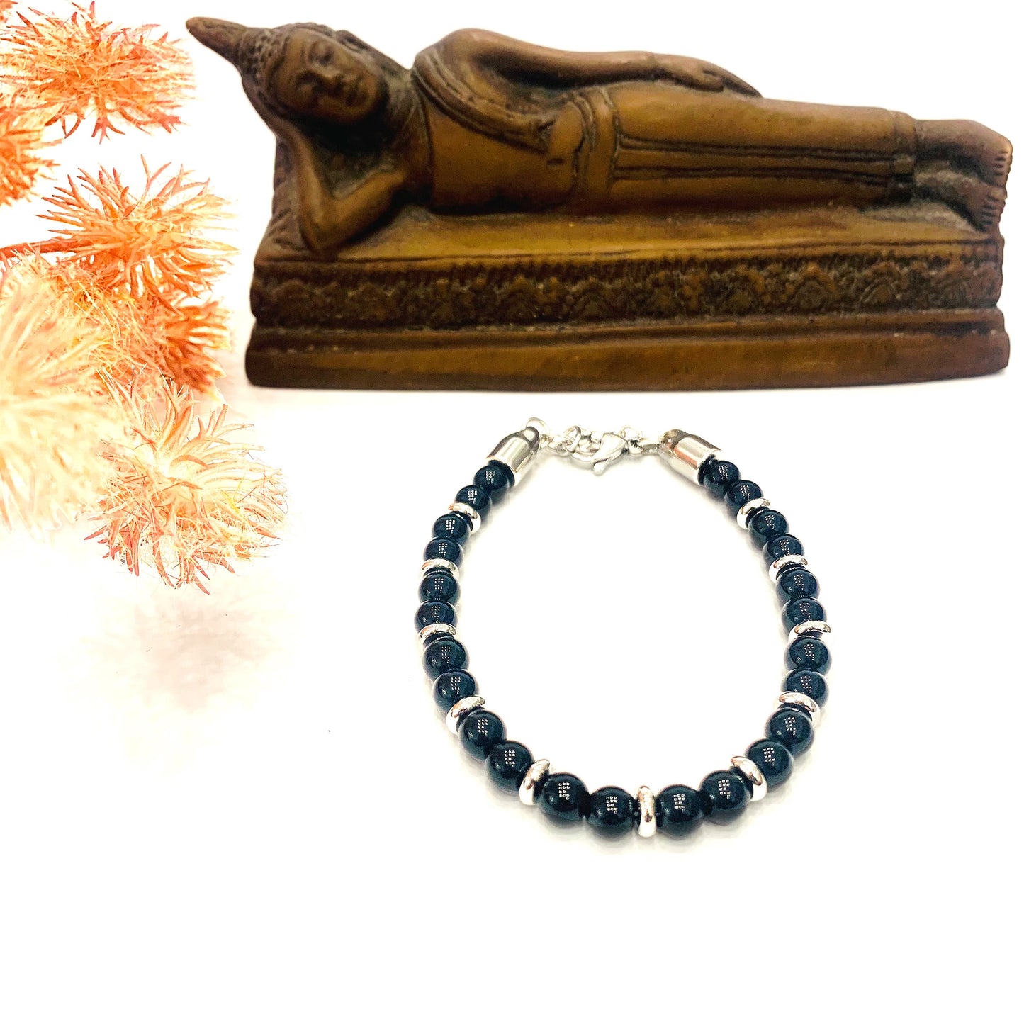 Kyŏnghŏ ~ BRACCIALE unisex bicolore in occhio di tigre + acciaio inossidabile