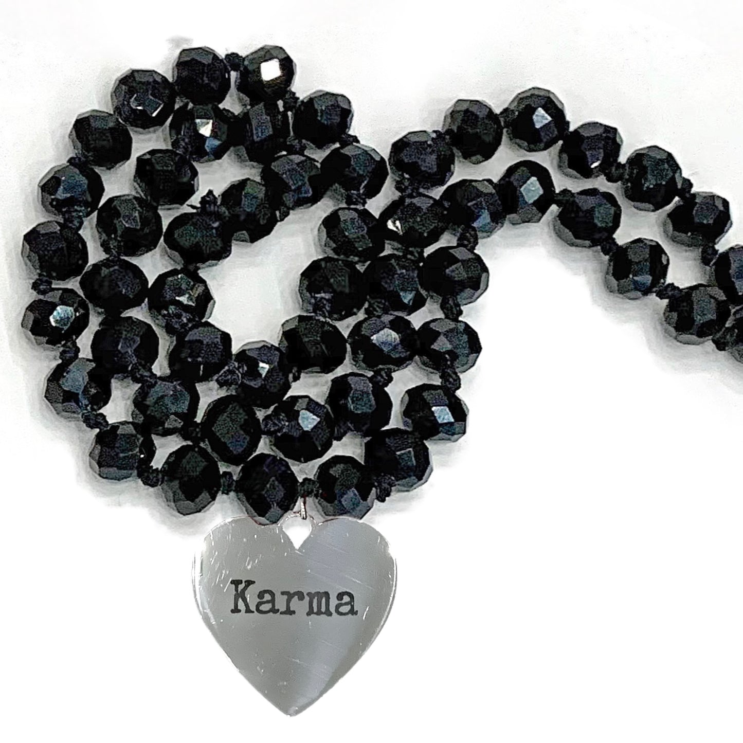 KARMA~ Collana di vero cristallo taglio granata ~ ciondolo grande cuore in acciaio inossidabile ~ design esclusivo ~