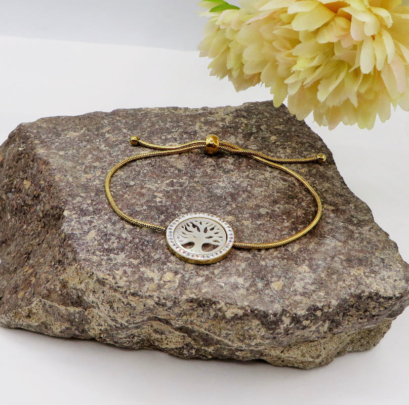 TREE OF LIFE MADREPERLA BRACCIALE~ ALBERO DELLA VITA COLLANA in acciaio inossidabile 316L ~ Ciondolo in madreperla e zirconi