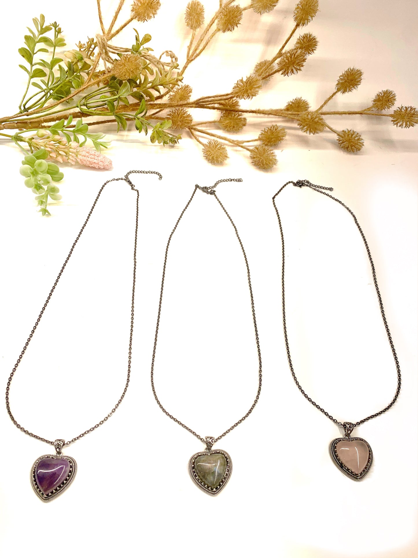 HEART VINTAGE ~ Collana con cuore pendente in pietra dura naturale ~ acciaio 316L ~