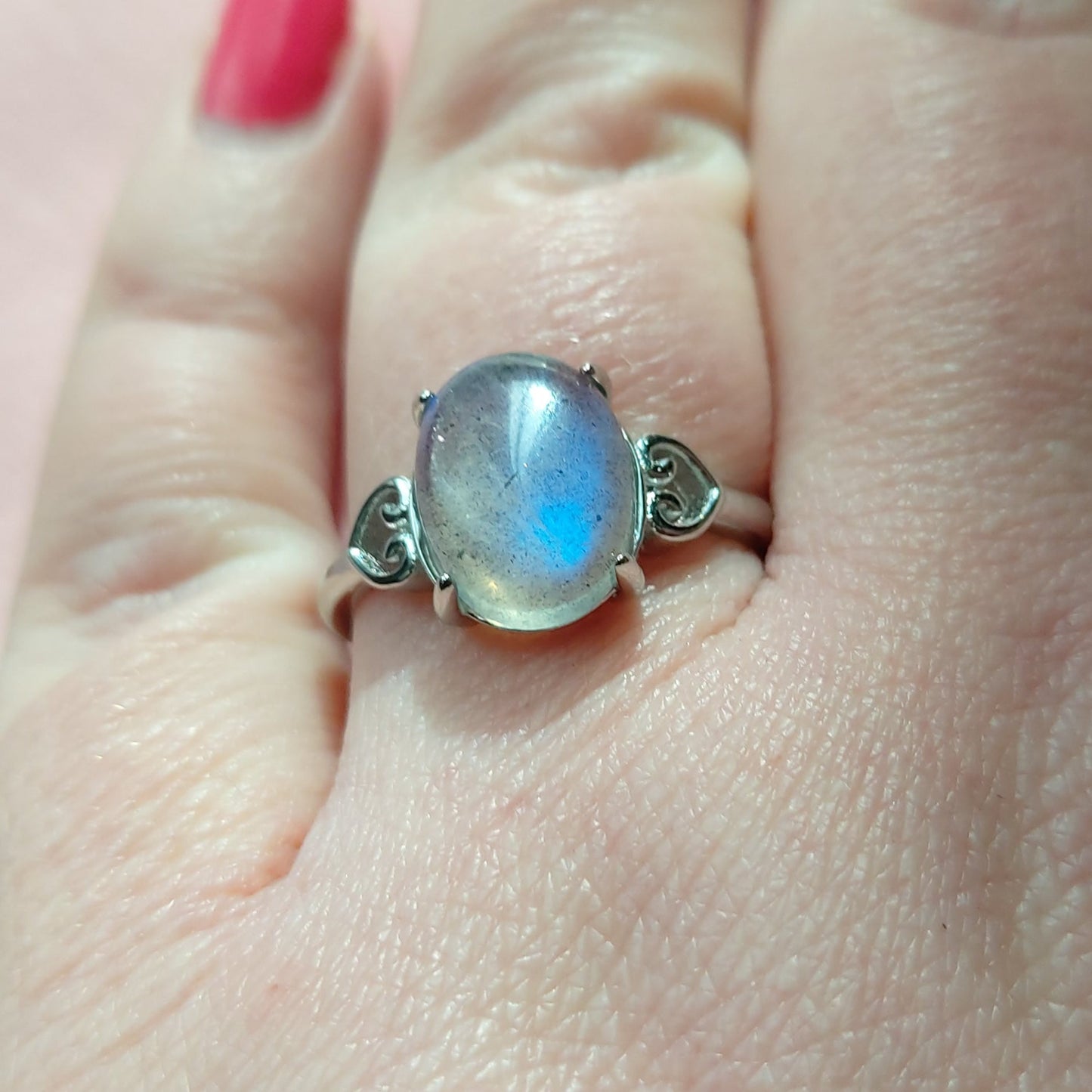 CHAAYA ~ Anello regolabile in Pietra di Luna grigia - grey Moonstone naturale