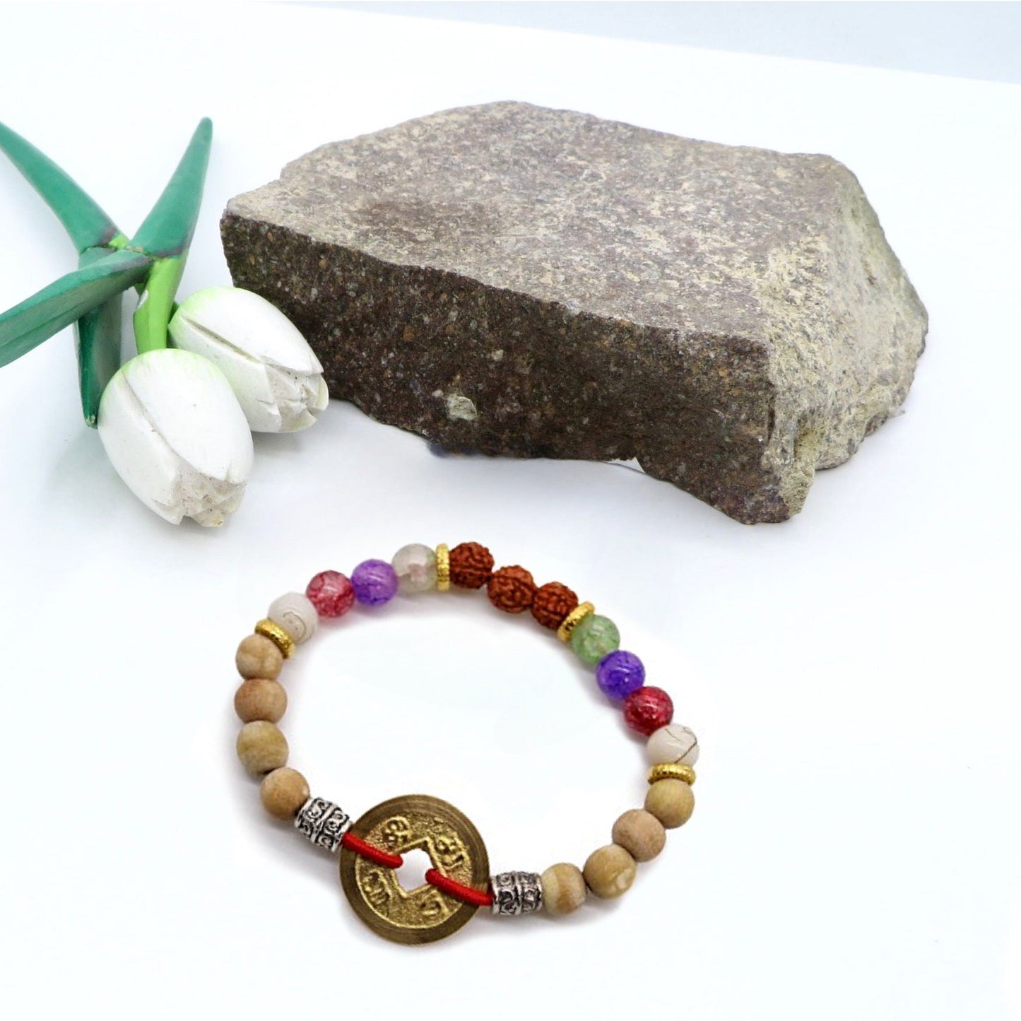 UBUD BALI NATURA ~ bracciale elasticizzato ~ pietre dure naturali ~ Semi di RUDRAKSHA ~