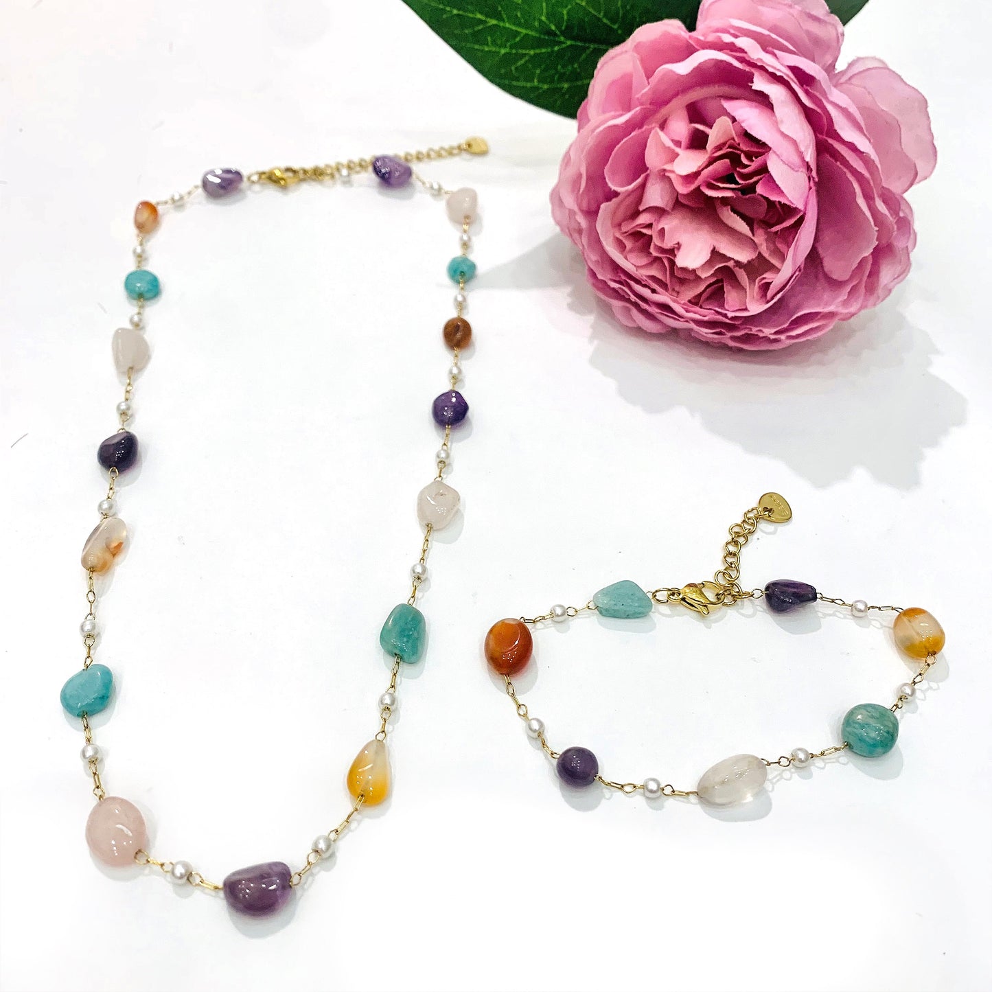 HANA Bracciale Multicolors ~ bracciale in acciaio con pietre dure naturali