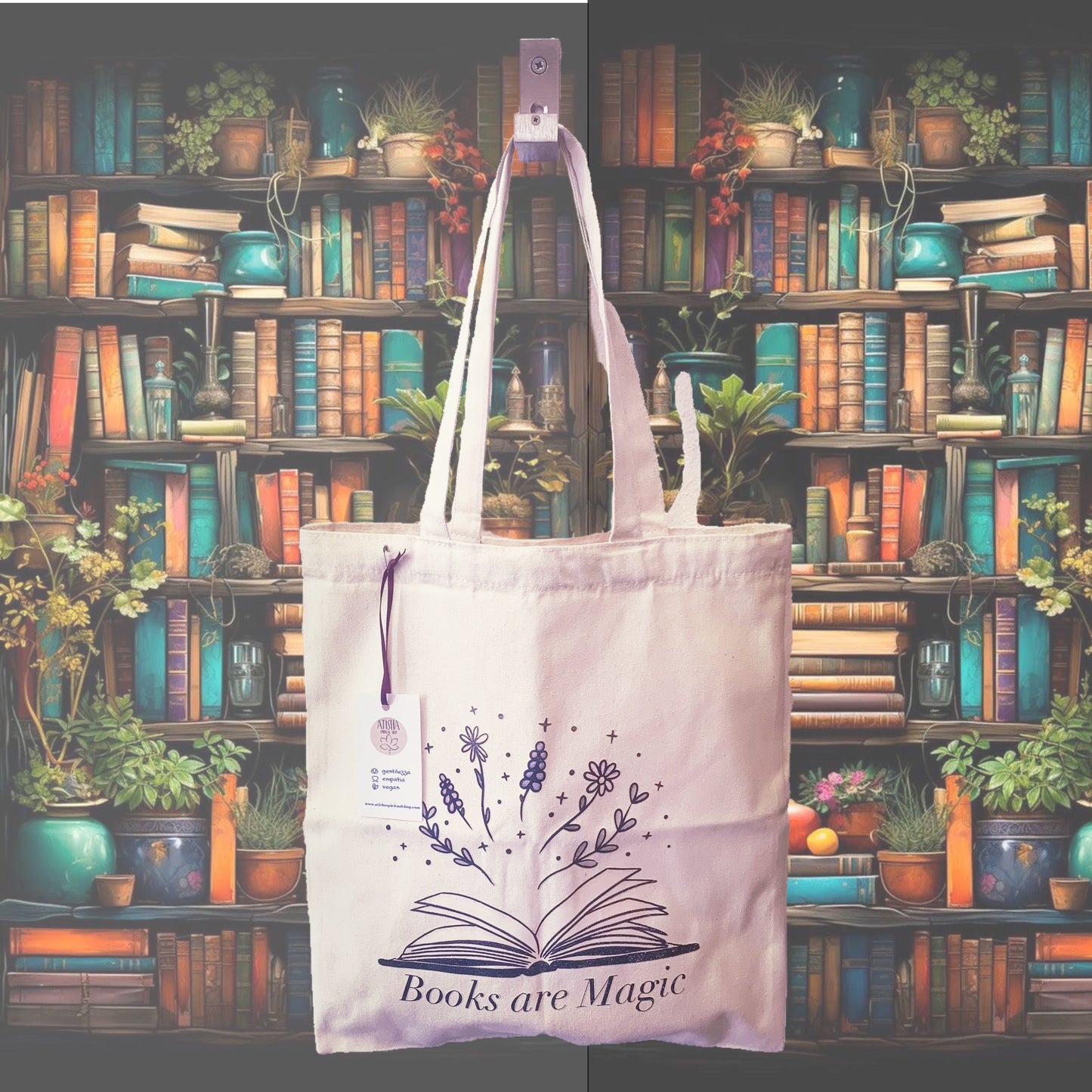 BOOKS ARE MAGIC ~ THE READER ~ BORSA SHOPPING IN TESSUTO ~ 100% COTONE