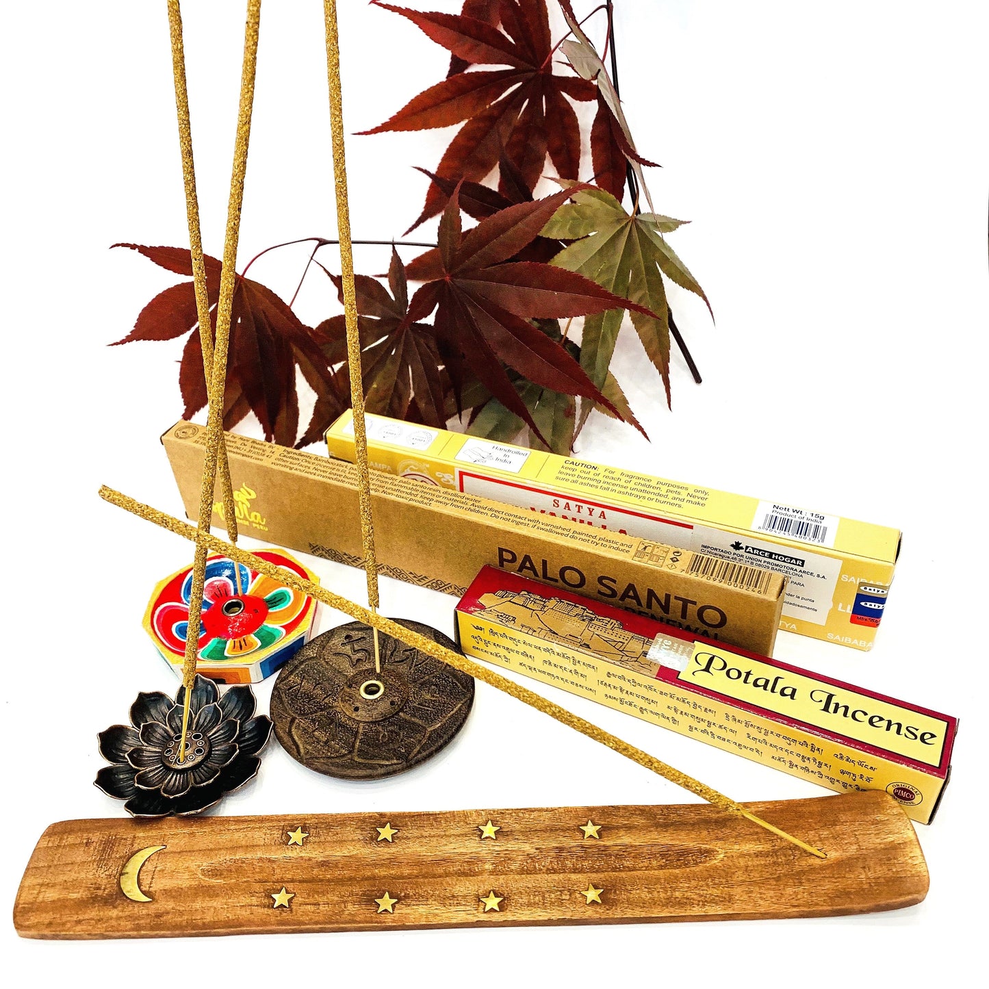 Bodhicitta bruciaincenso ~ in legno di sandalo con i simboli del Dharma Tibetano le Sei Perfezioni della Paramita