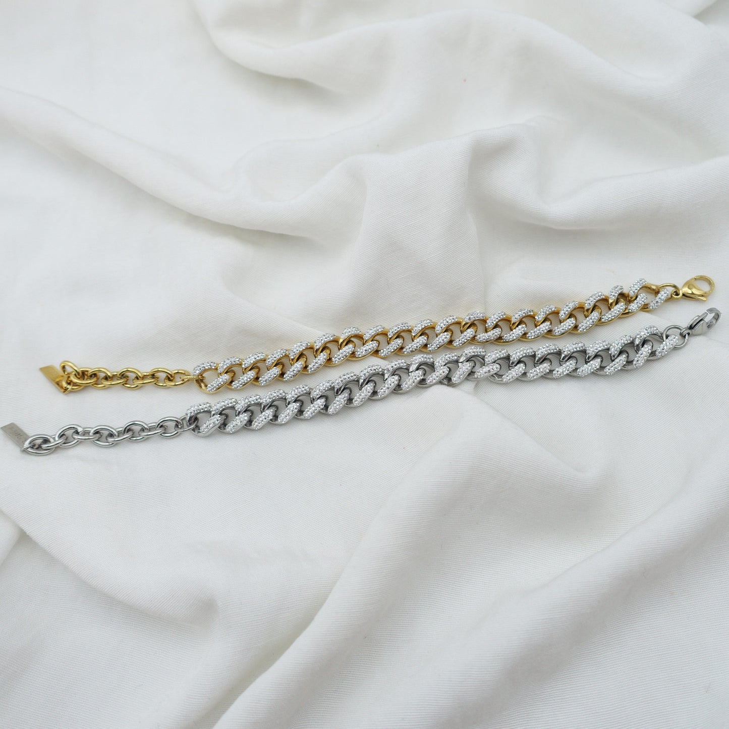 MADISON ~ Bracciale con catena cubana in ACCIAIO INOX e zirconi