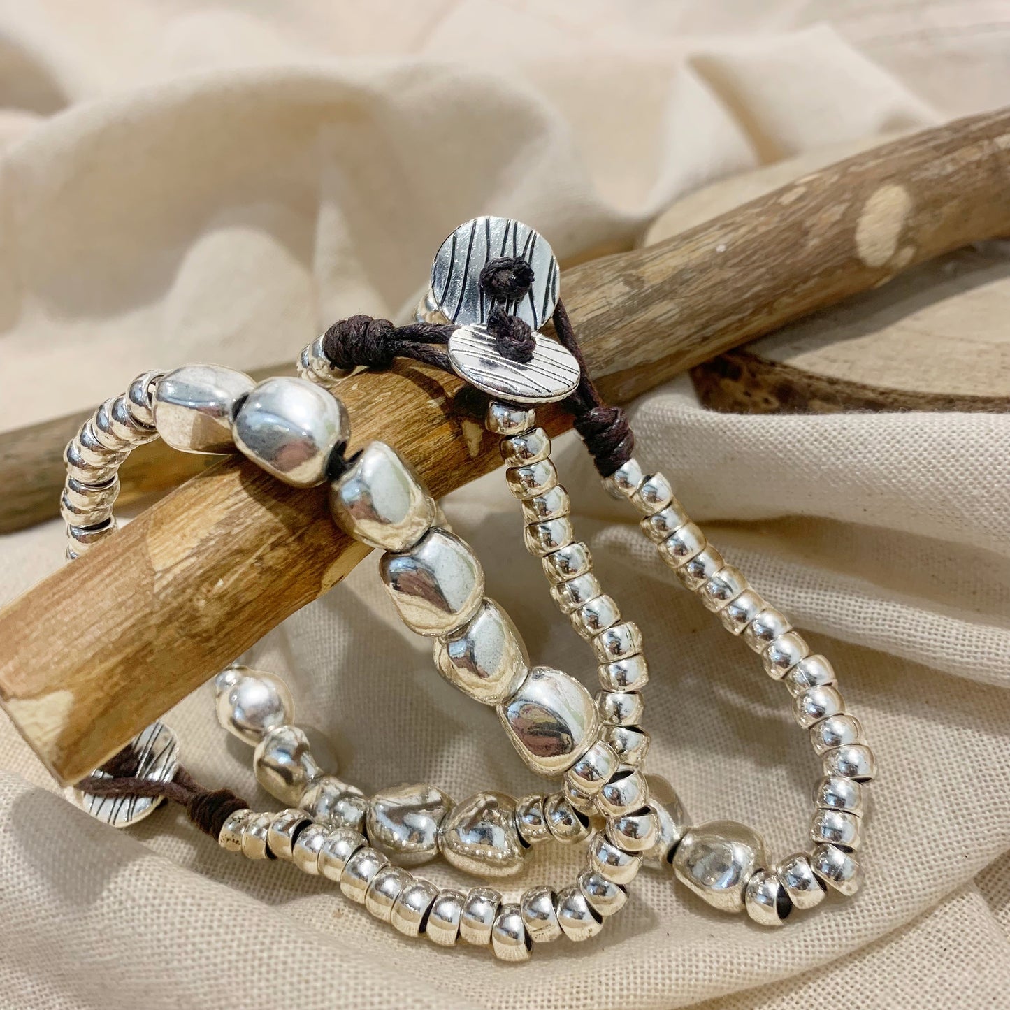 BREATHE ZEN BRACCIALE in cuoietto e metallo color argento
