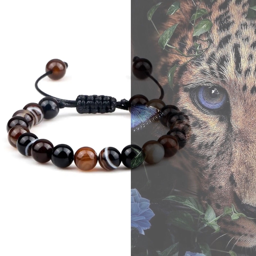 REIJI AGATA NERA ~ IN PIETRE DURE NATURALI~Bracciale mala Agata Nera