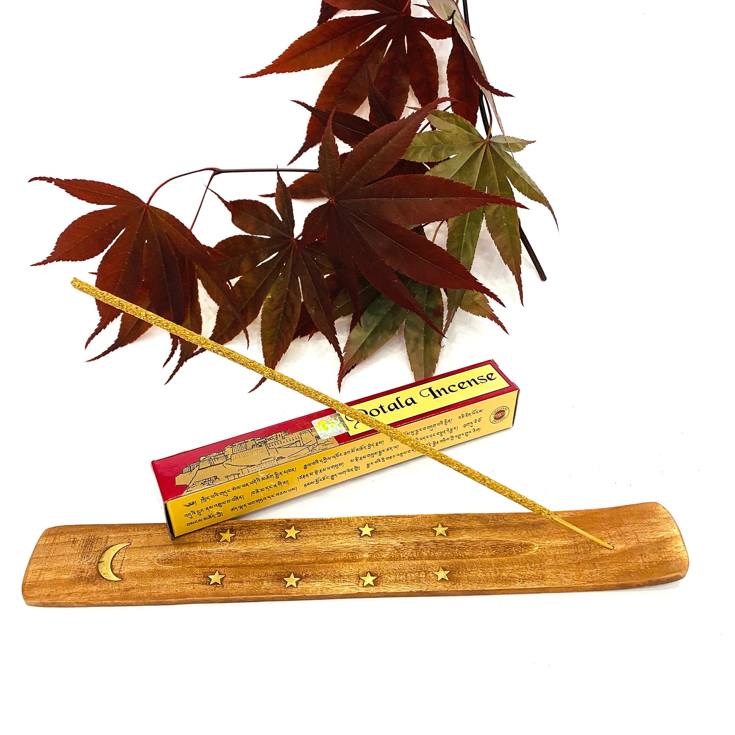 MOON AND STAR bruciaincenso in legno di sandalo con decorazione in ottone dorato Luna e Stelle