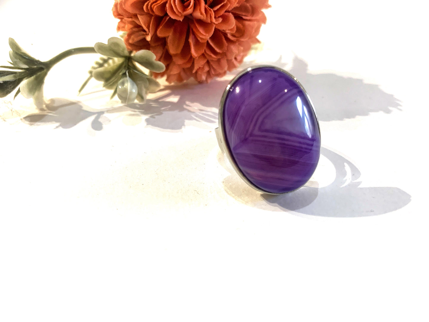 AMALA' XL ~ Anello regolabile in AGATA VIOLA VENATA naturale
