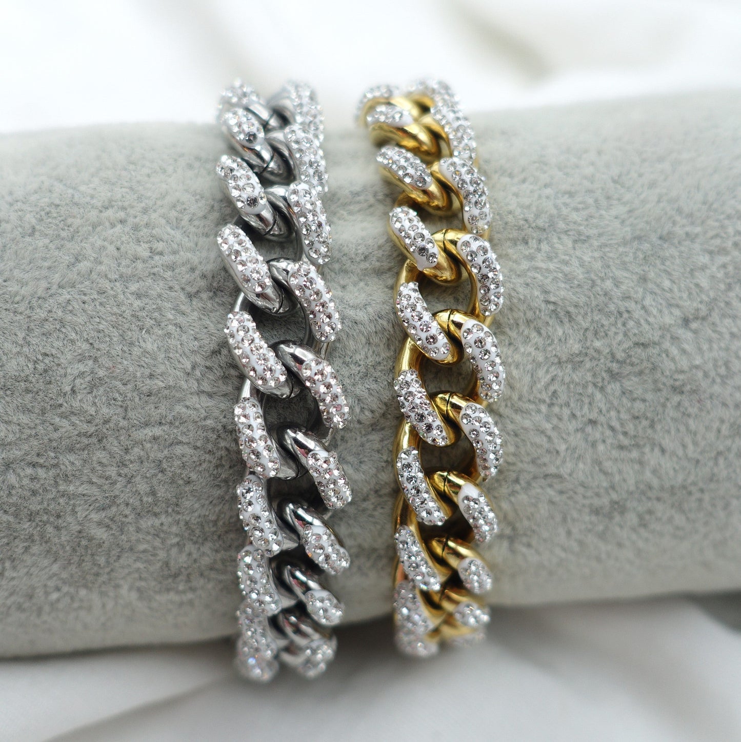 MADISON ~ Bracciale con catena cubana in ACCIAIO INOX e zirconi