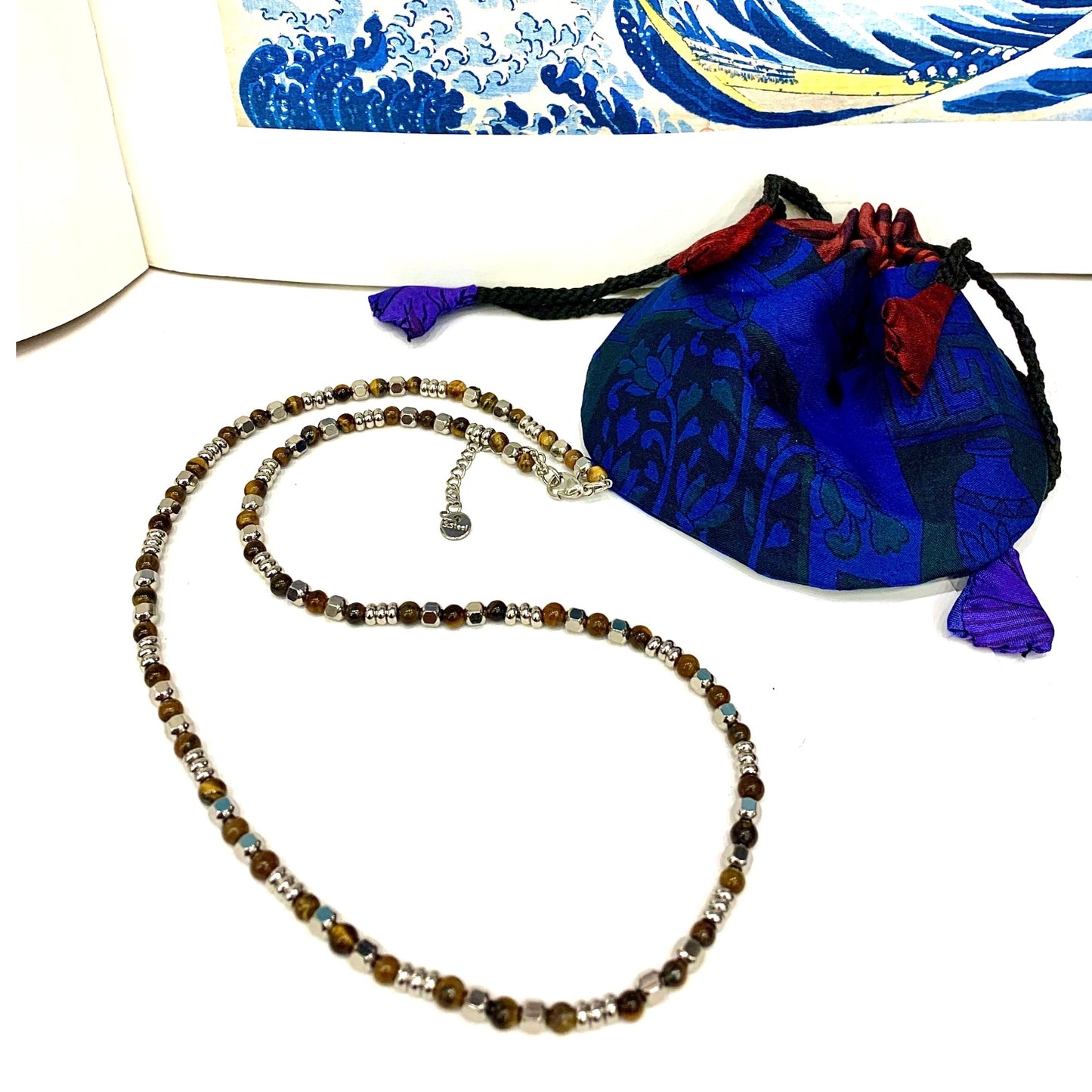 SHAMADI COLLANA ~ in pietra dura naturale, chicchi e anelline in acciaio inossidabile