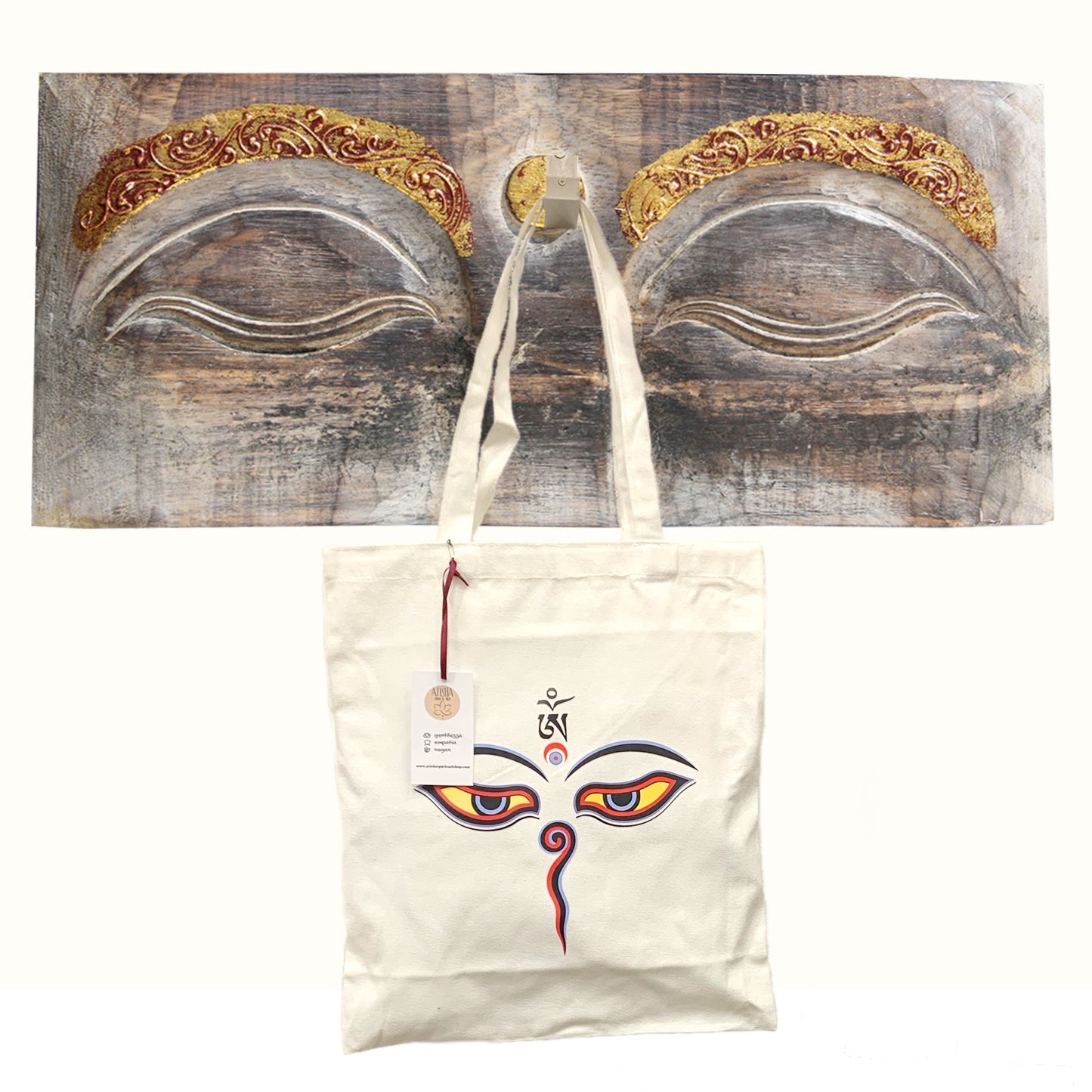 BUDDHA'S EYES~ BORSA SHOPPING NEPALESE IN TESSUTO ~