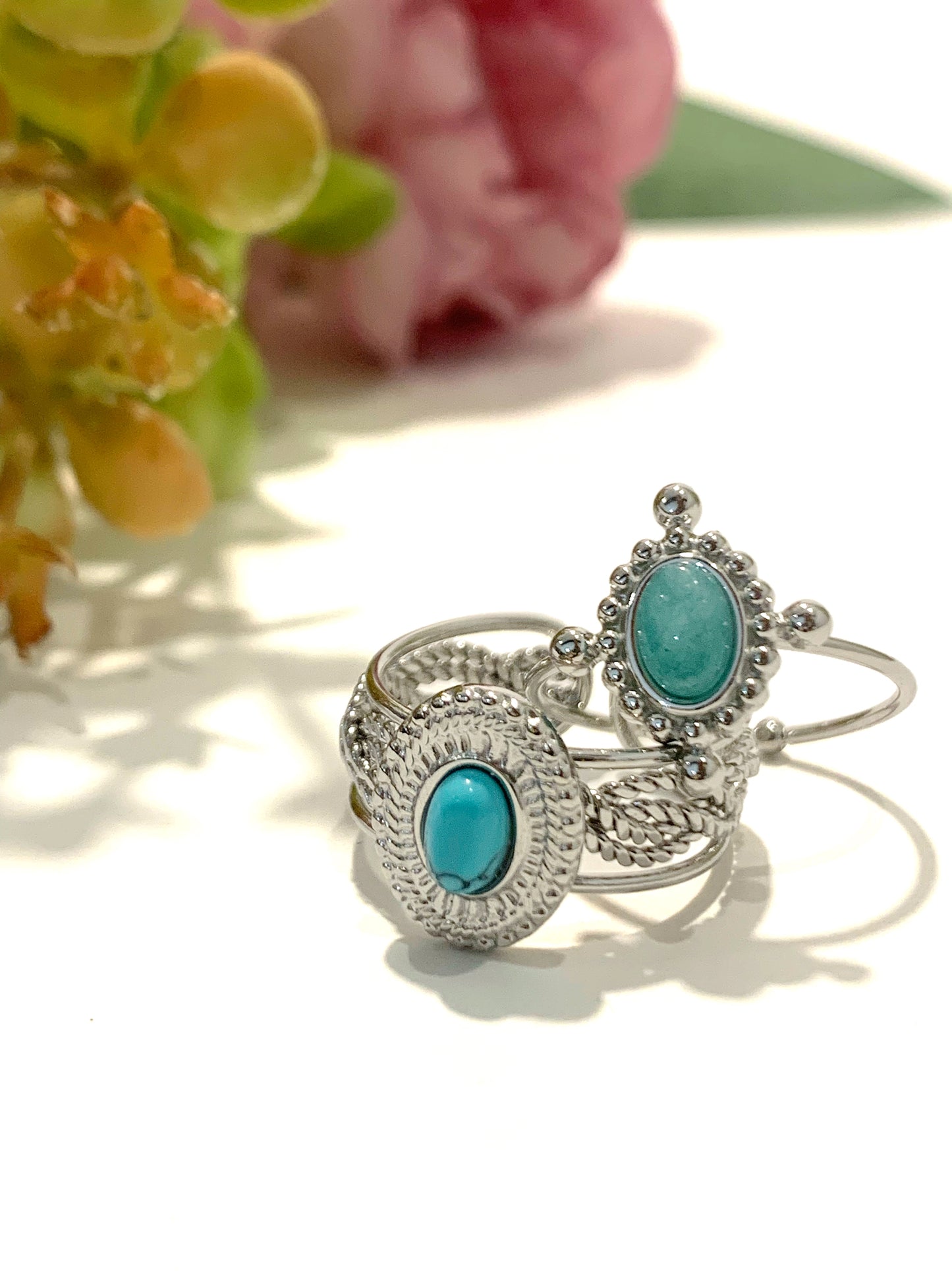 HARI ~ Anello regolabile in acciaio inossidabile e TURCHESE naturale