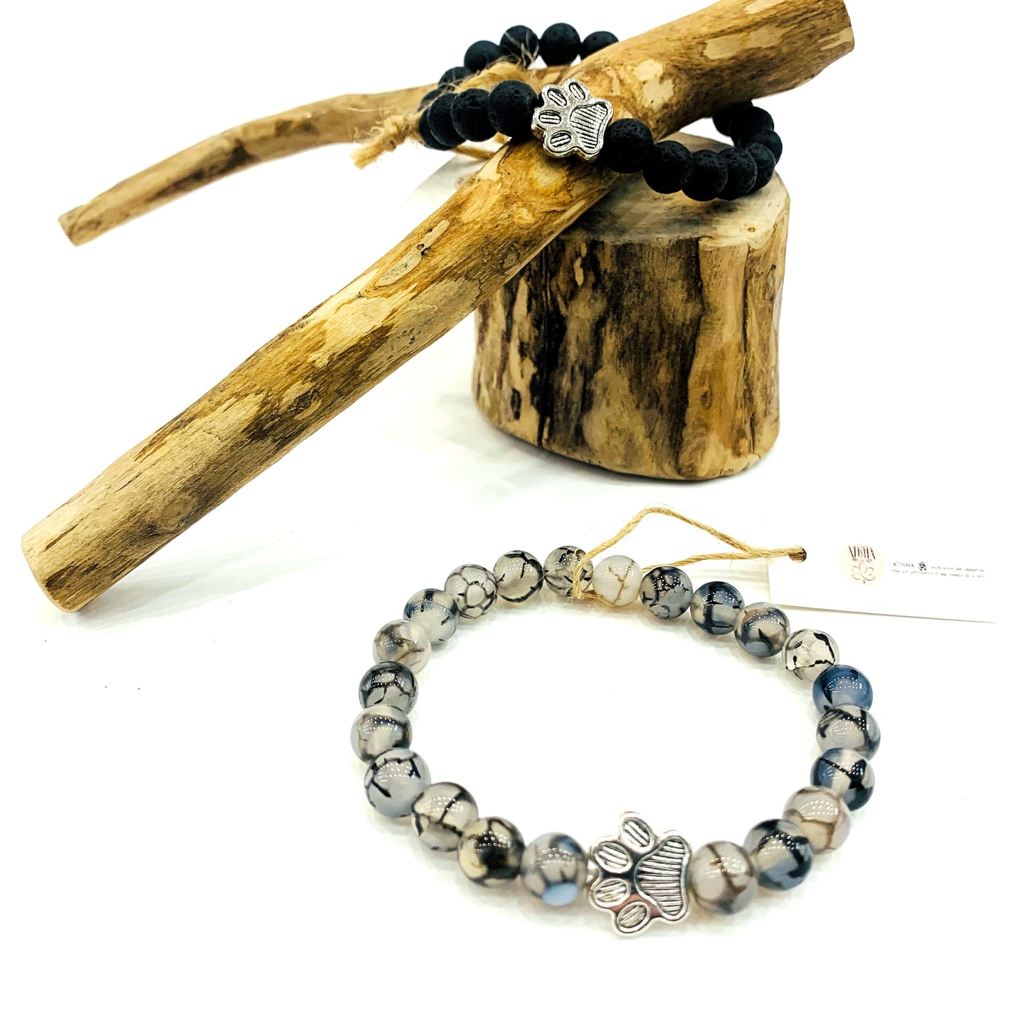 AHIMSA - Bracciale elasticizzato in pietra dura con ZAMPA