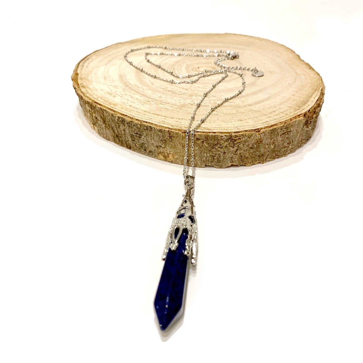 MUDRA~ COLLANA IN ACCIAIO CON CIONDOLO IN PIETRA DURA NATURALE