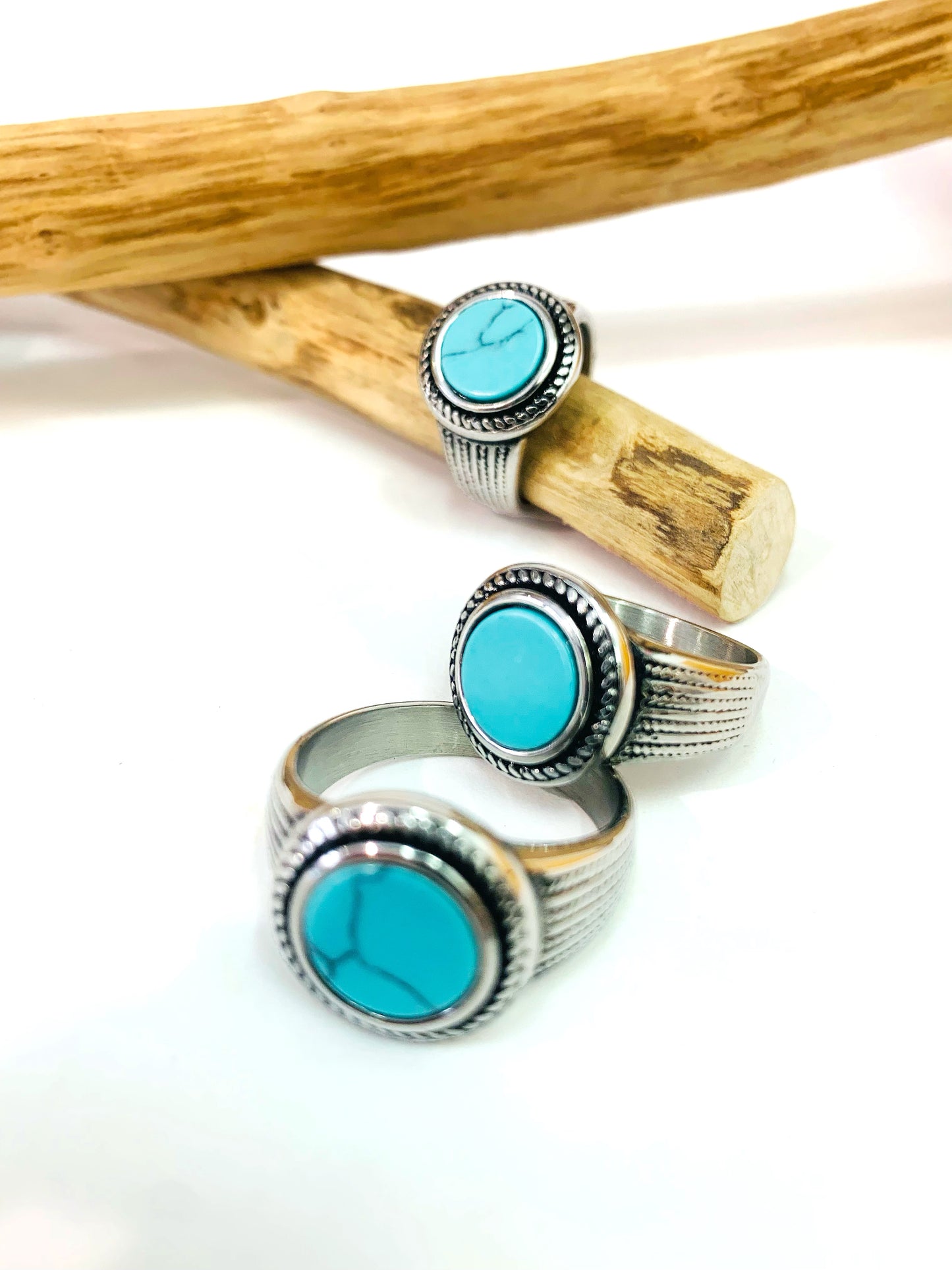 HARI - Anello con sigillo in acciaio inossidabile e turchese naturale