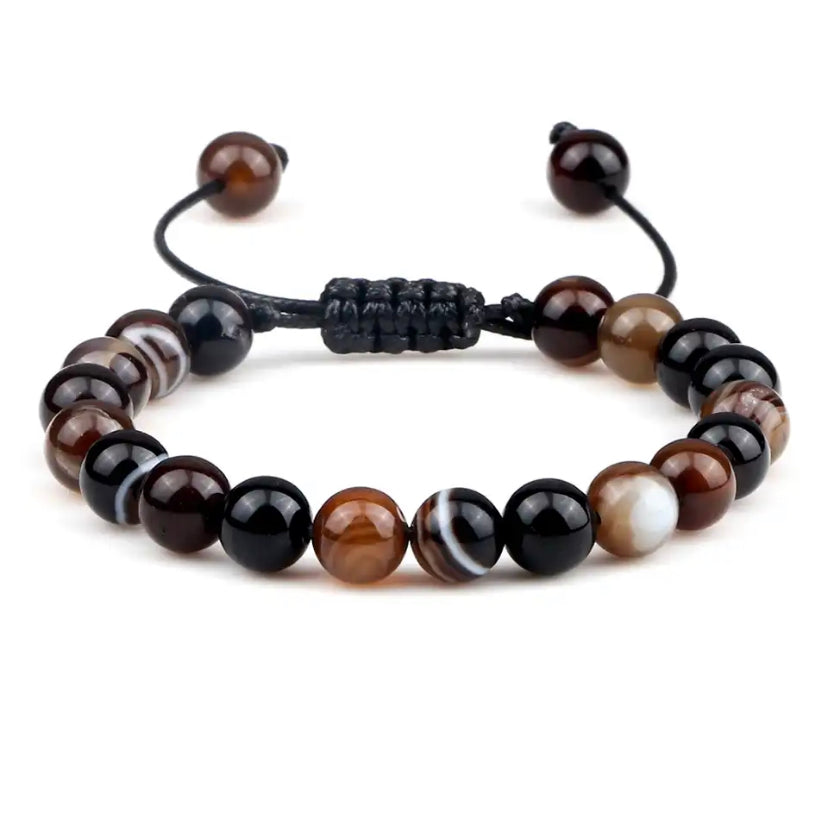REIJI AGATA NERA ~ IN PIETRE DURE NATURALI~Bracciale mala Agata Nera
