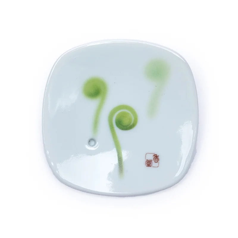 ZEN bruciaincenso in ceramica con decorazione SUMI -e Yume no Yume ~ Foglia di bambù ~ Felce di violìni ~ Gloria mattutina