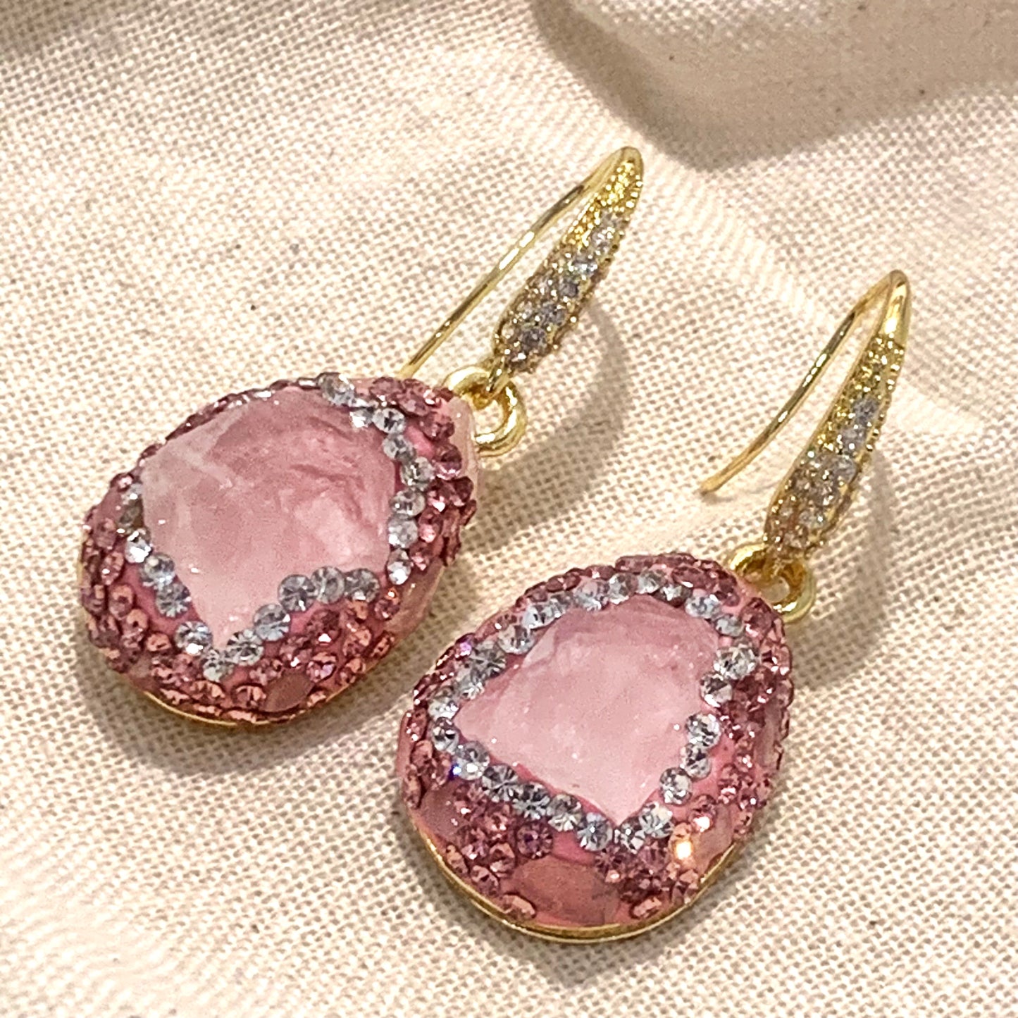 ISANA DRUSA ORECCHINI ROSE QUARTZ - Orecchini in Quarzo rosa e metallo ottone galvanizzato e rodiato oro