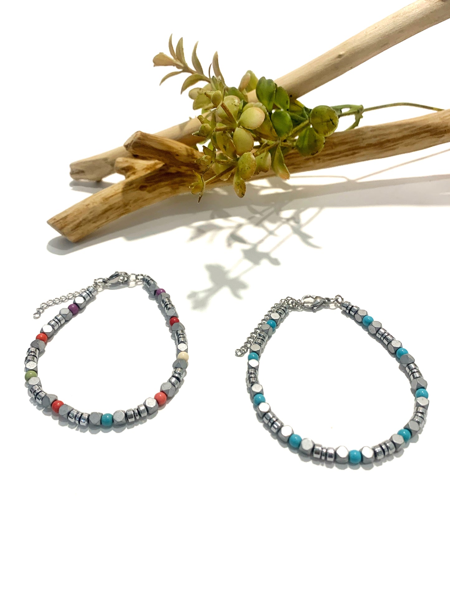 ADAR ~ BRACCIALE unisex bicolore in PIETRA DURA NATURALE + acciaio inossidabile