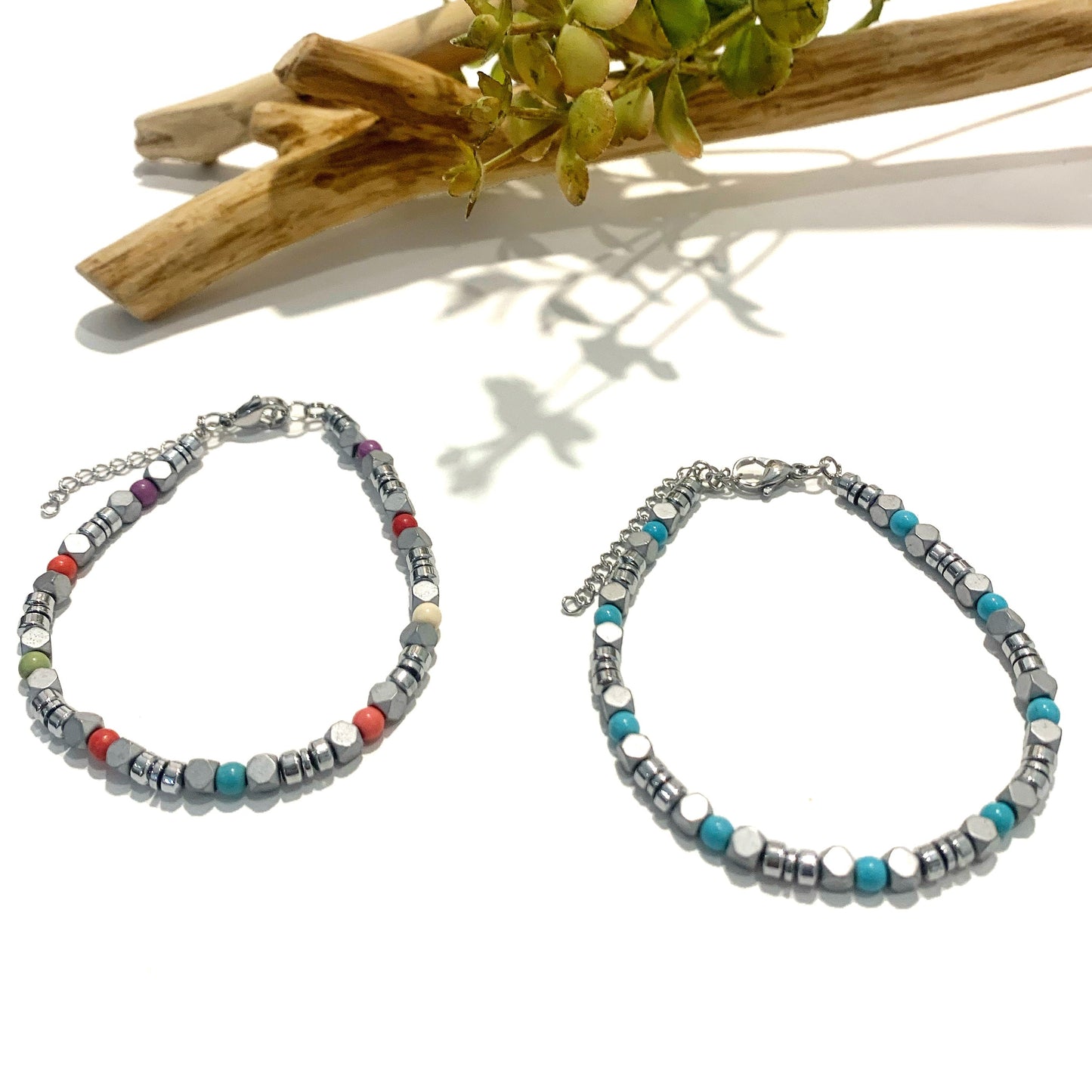ADAR ~ BRACCIALE unisex bicolore in PIETRA DURA NATURALE + acciaio inossidabile