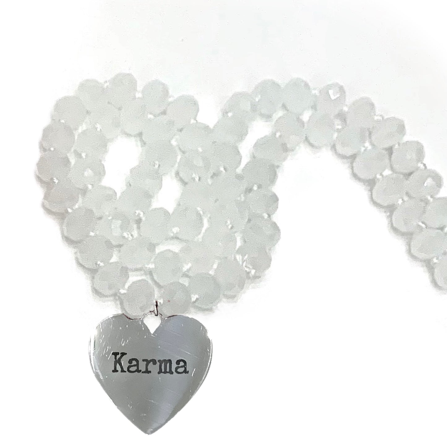KARMA~ Collana di vero cristallo taglio granata ~ ciondolo grande cuore in acciaio inossidabile ~ design esclusivo ~