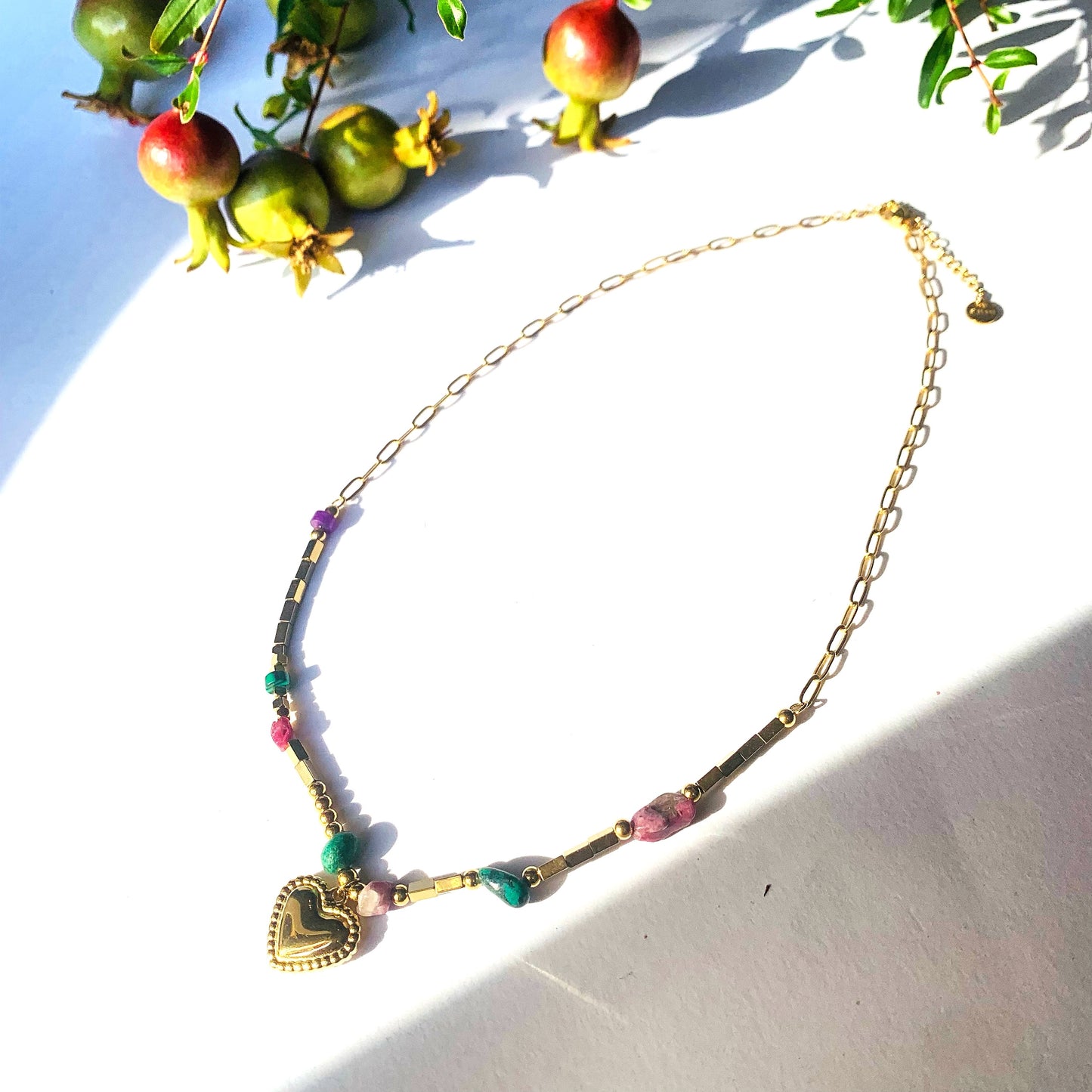 HEART STONES Bracciale ~ in Acciaio INOSSIDABILE, con pietre DURE e ciondoli a forma di cuore