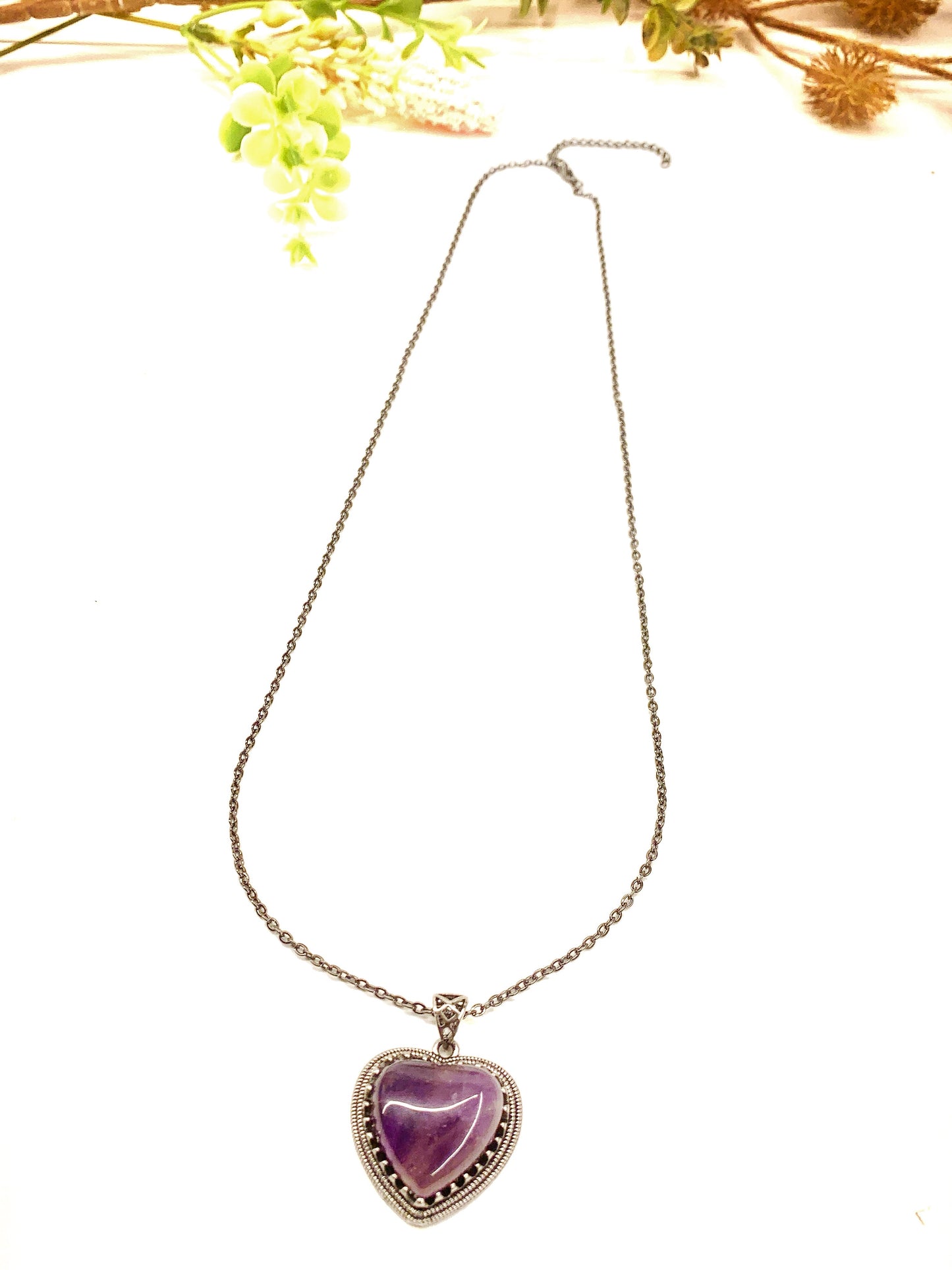 HEART VINTAGE ~ Collana con cuore pendente in pietra dura naturale ~ acciaio 316L ~