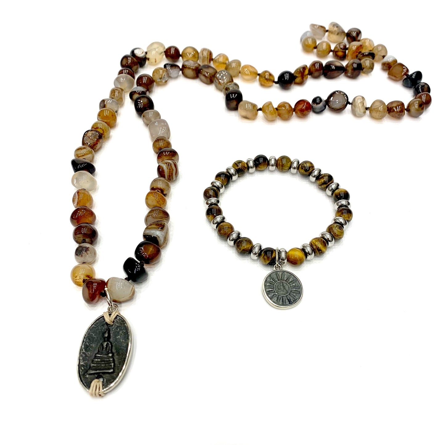 ARYA AMETISTA ~ COLLANA IN PIETRE DURE NATURALI con ciondolo BUDDHA miniatura