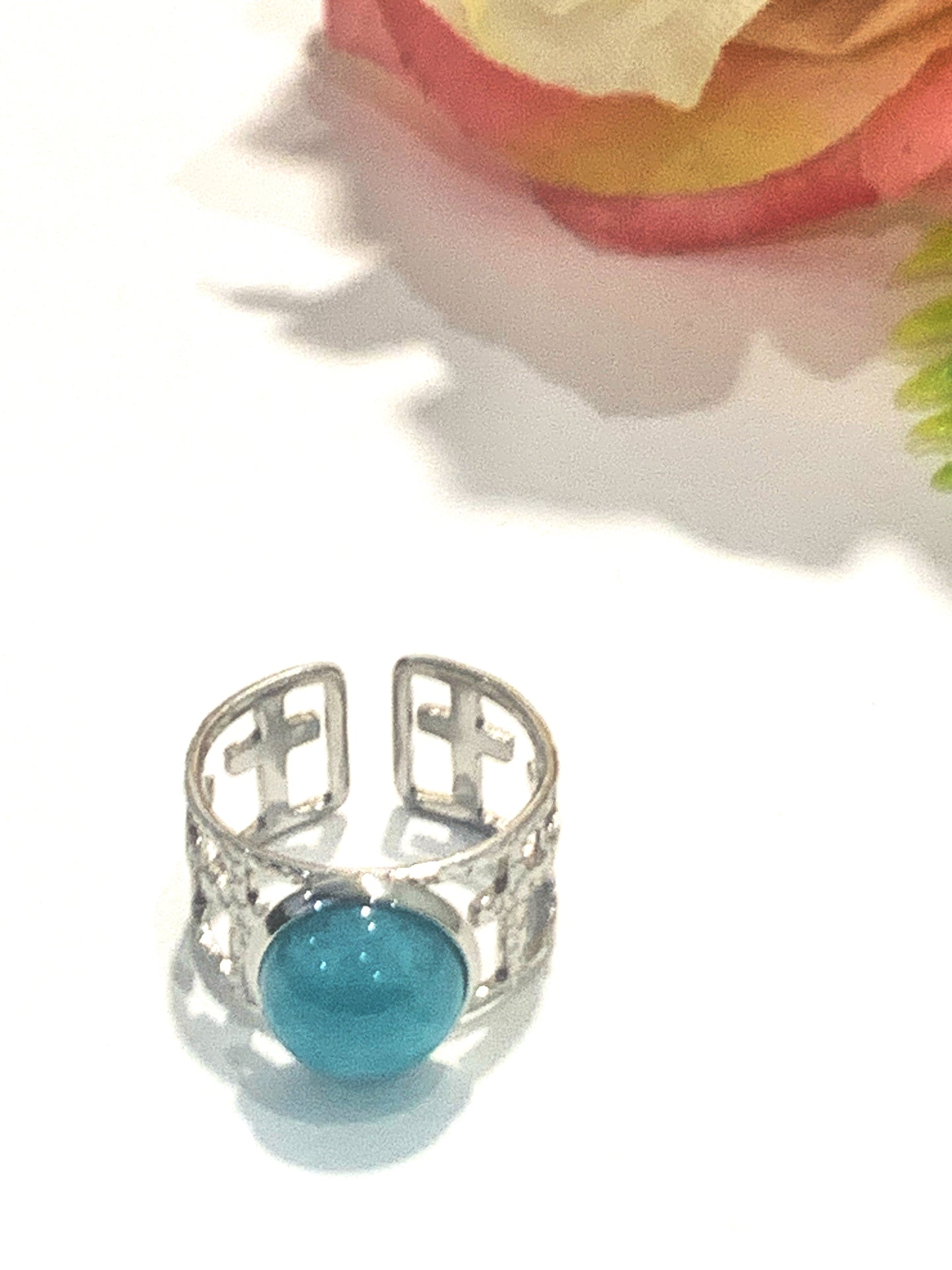 VEDANTA ~ Anello regolabile in acciaio inossidabile e TURCHESE naturale