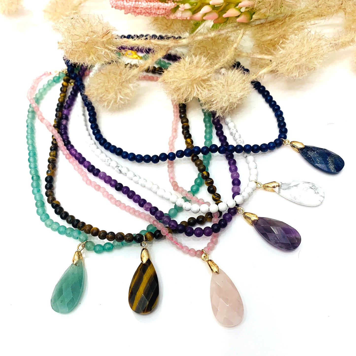 RAKA Collana in pietra naturale con pendente a forma di Goccia finita in acciaio inossibalile 316L~