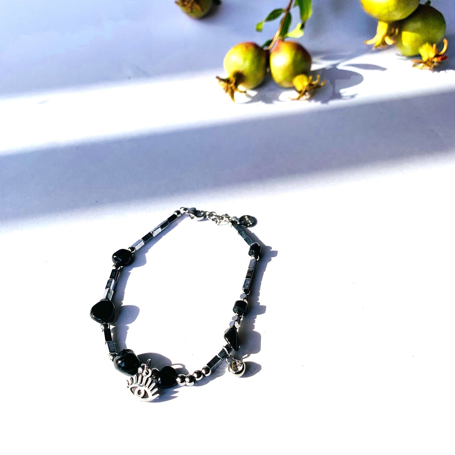 EYE'S STONES Collana ~ in Acciaio INOSSIDABILE, con pietre DURE e ciondoli a forma di occhio sacro