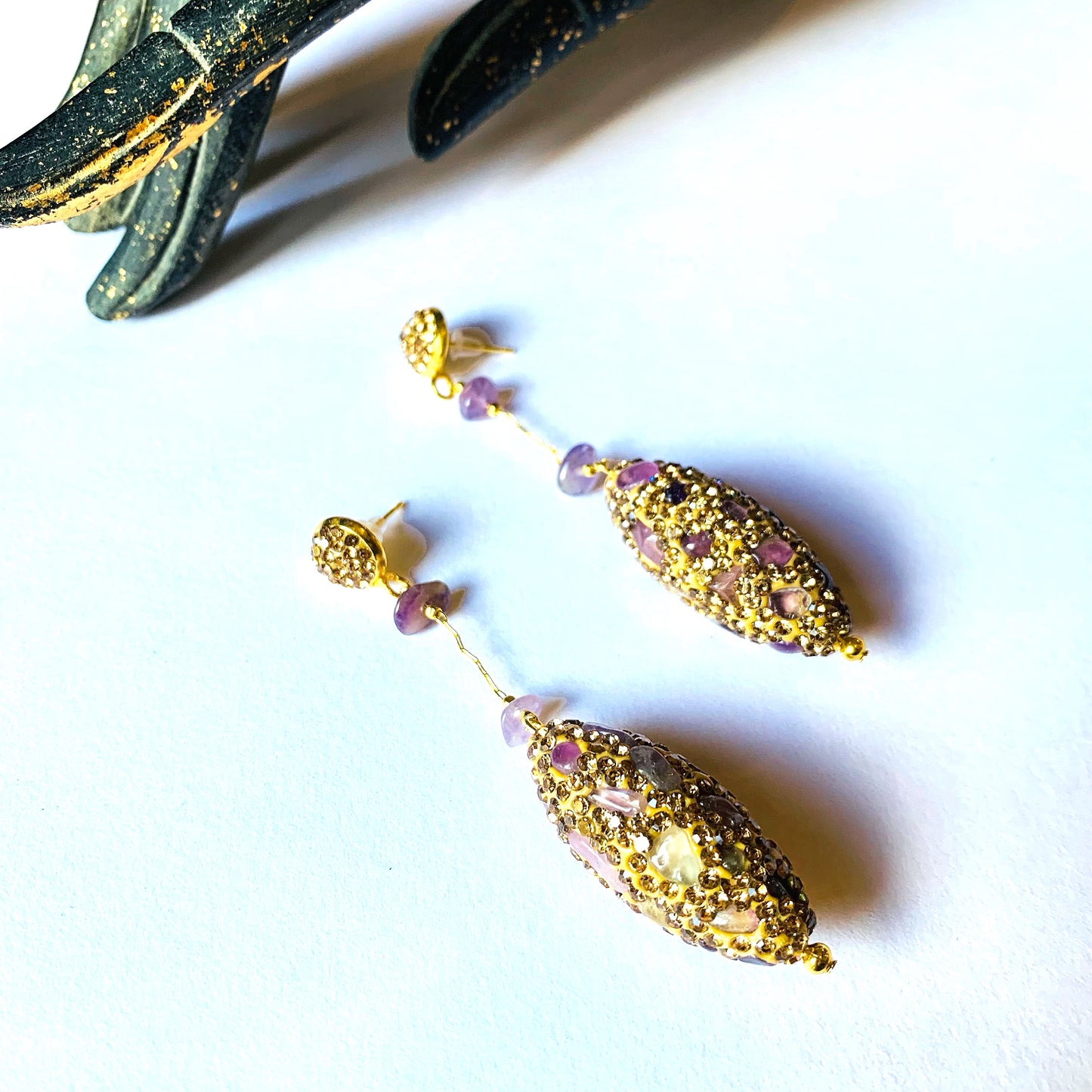 ISANA PENDENT - ORECCHINI PIETRA DURA NATURALE e metallo ottone galvanizzato e rodiato oro