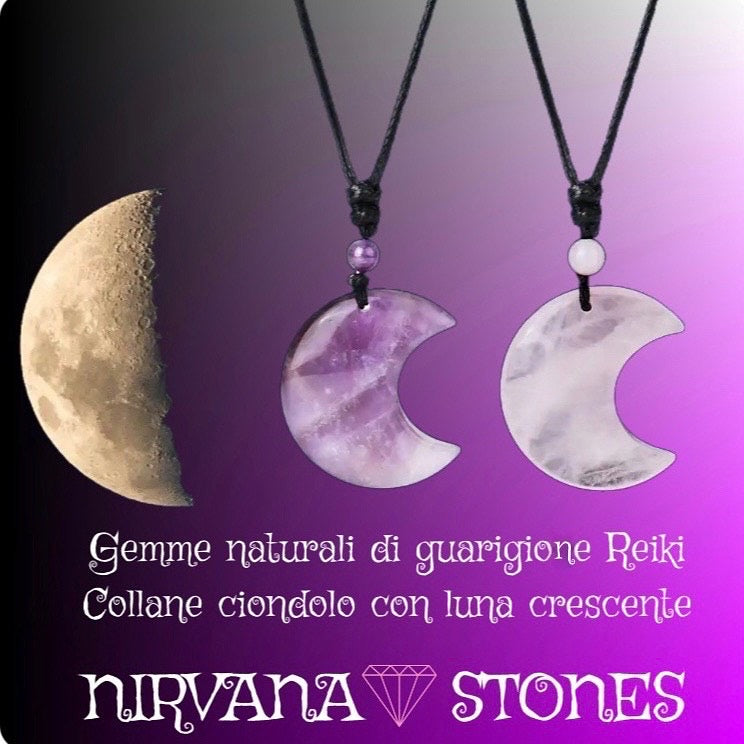 MOON ~ Collana lunetta in pietra naturale con cuoietto