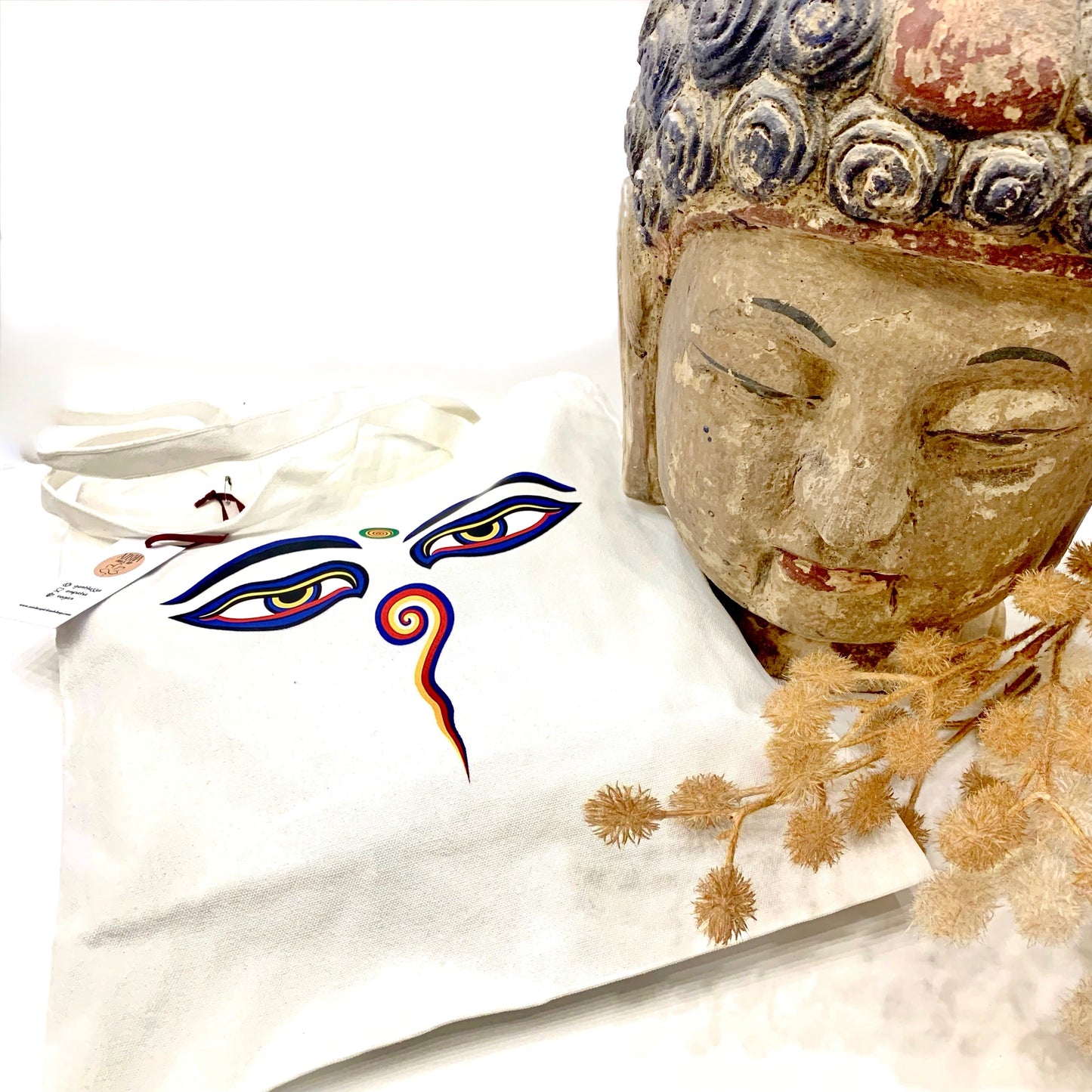 NEPAL ~ OCCHI DI BUDDHA~ BORSA SHOPPING NEPALESE IN TESSUTO ~