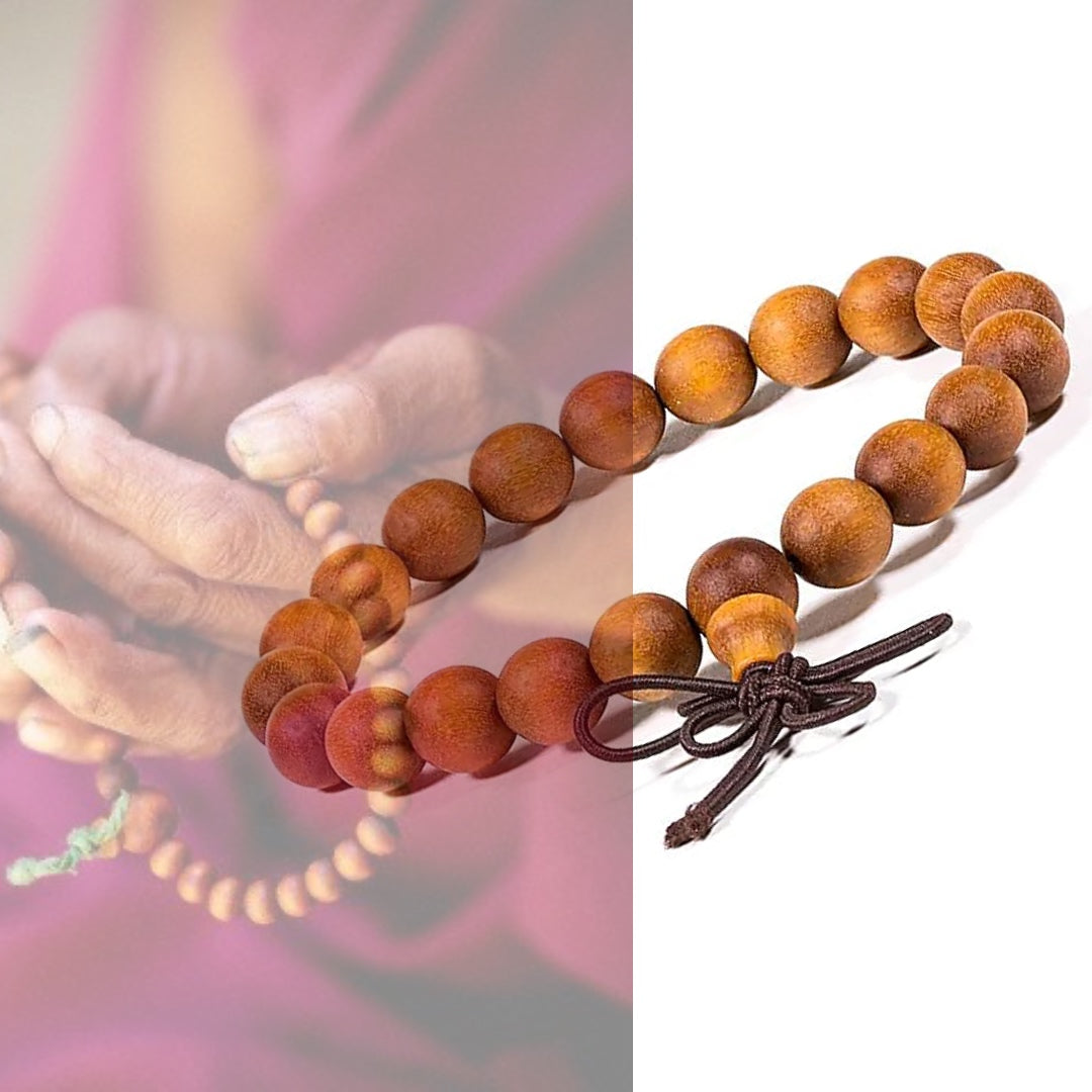 SIMPLE TIBETAN PRAYER~bracciale Japamala elastico in legno di sandalo, 21 perle