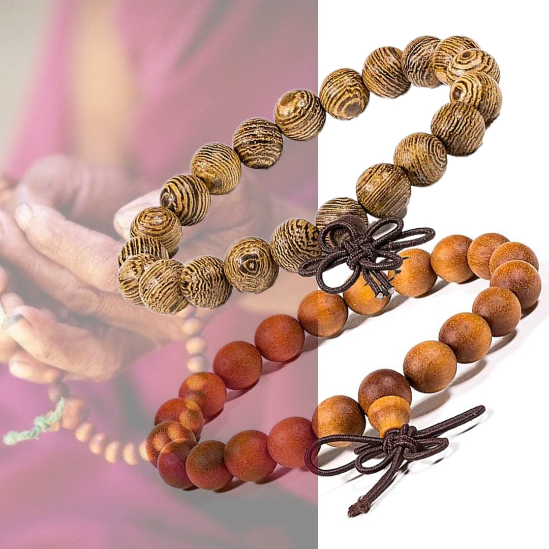 SIMPLE TIBETAN PRAYER~bracciale Japamala elastico in legno di sandalo, 21 perle