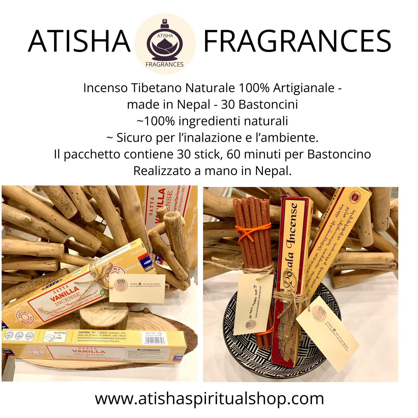 INCENSO POTALA ~ATISHA FRAGRANCES Incenso Tibetano Naturale 100% Artigianale - made in Nepal -