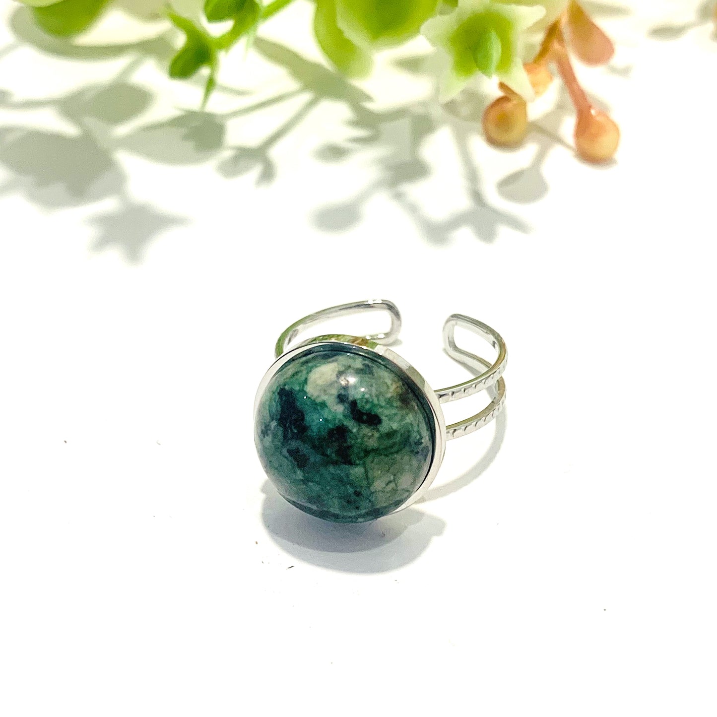 CHAKURA ~ Anello regolabile in acciaio inossidabile e TURCHESE naturale