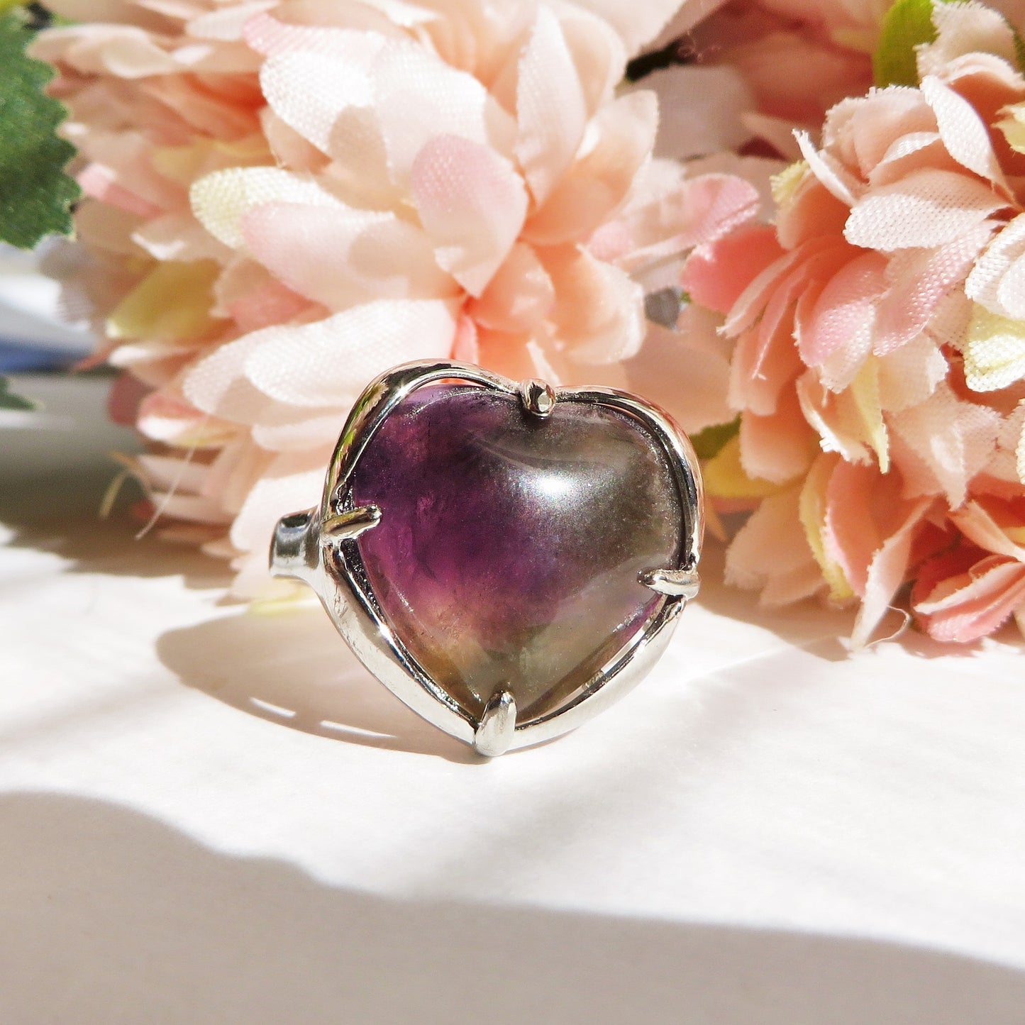 HIRDAYAM ~ Anello con pietre dure naturali~ Ametista~Ossidiana~Opale~Occhio di tigre~Quarzo Rosa
