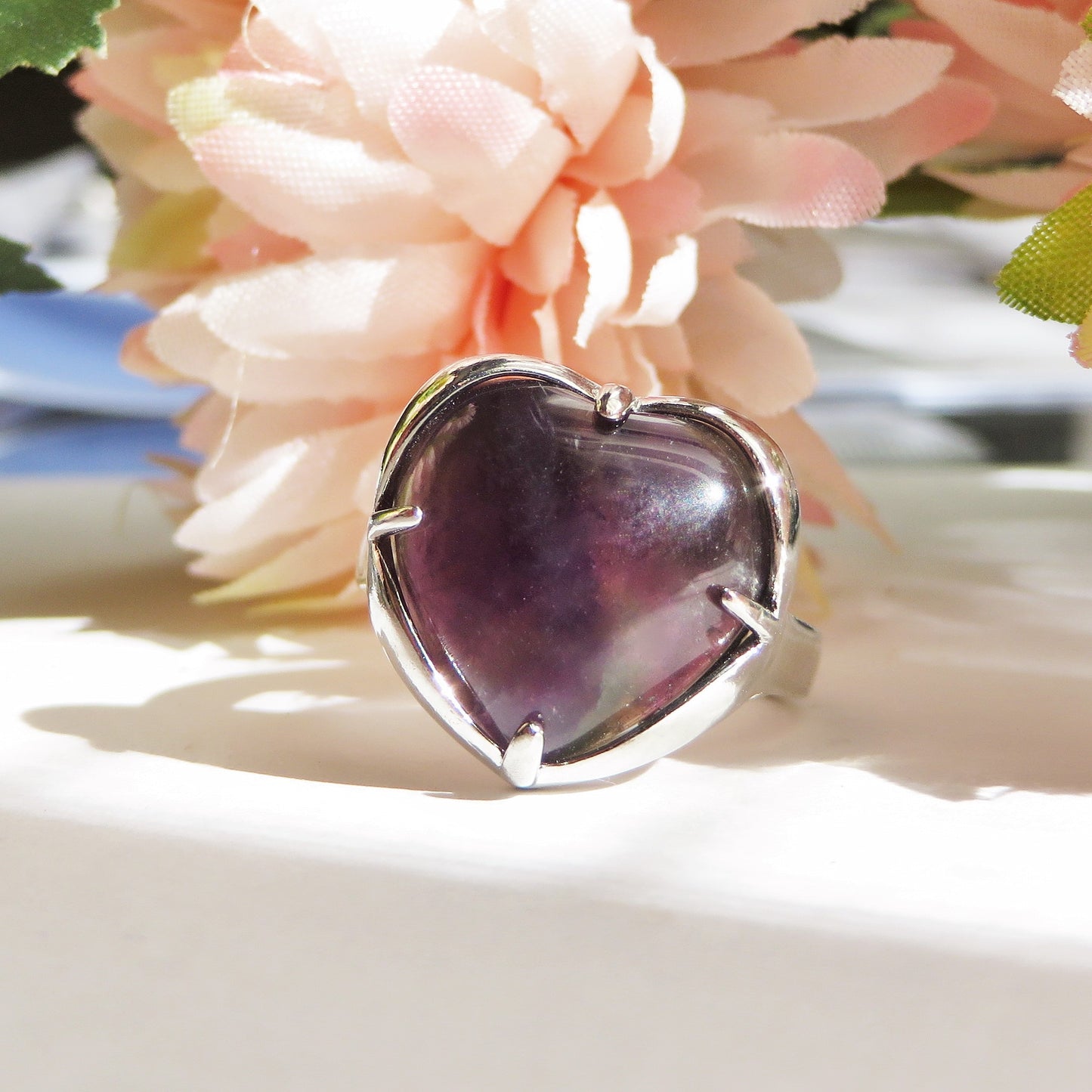 HIRDAYAM ~ Anello con pietre dure naturali~ Ametista~Ossidiana~Opale~Occhio di tigre~Quarzo Rosa