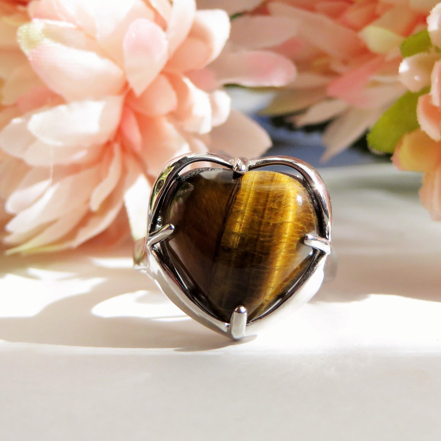 HIRDAYAM ~ Anello con pietre dure naturali~ Ametista~Ossidiana~Opale~Occhio di tigre~Quarzo Rosa