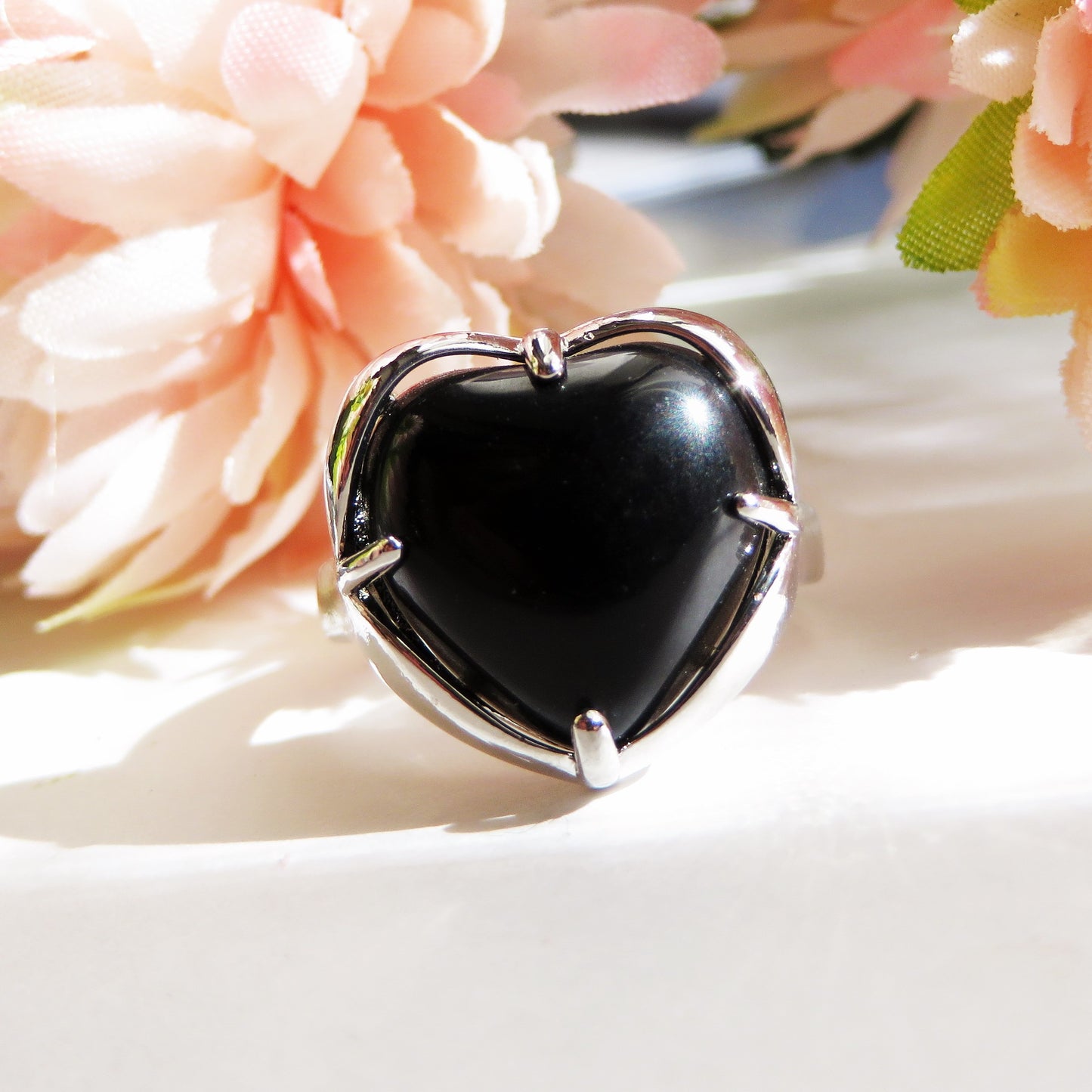 HIRDAYAM ~ Anello con pietre dure naturali~ Ametista~Ossidiana~Opale~Occhio di tigre~Quarzo Rosa