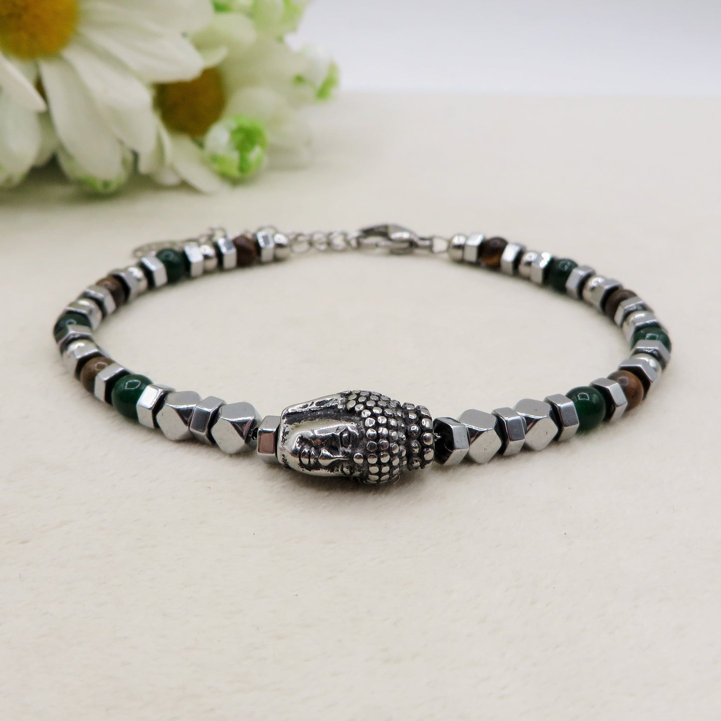 TASHI CUBETTI - Bracciale con Buddha in ACCIAIO INOSSIDABILE per uomo e donna