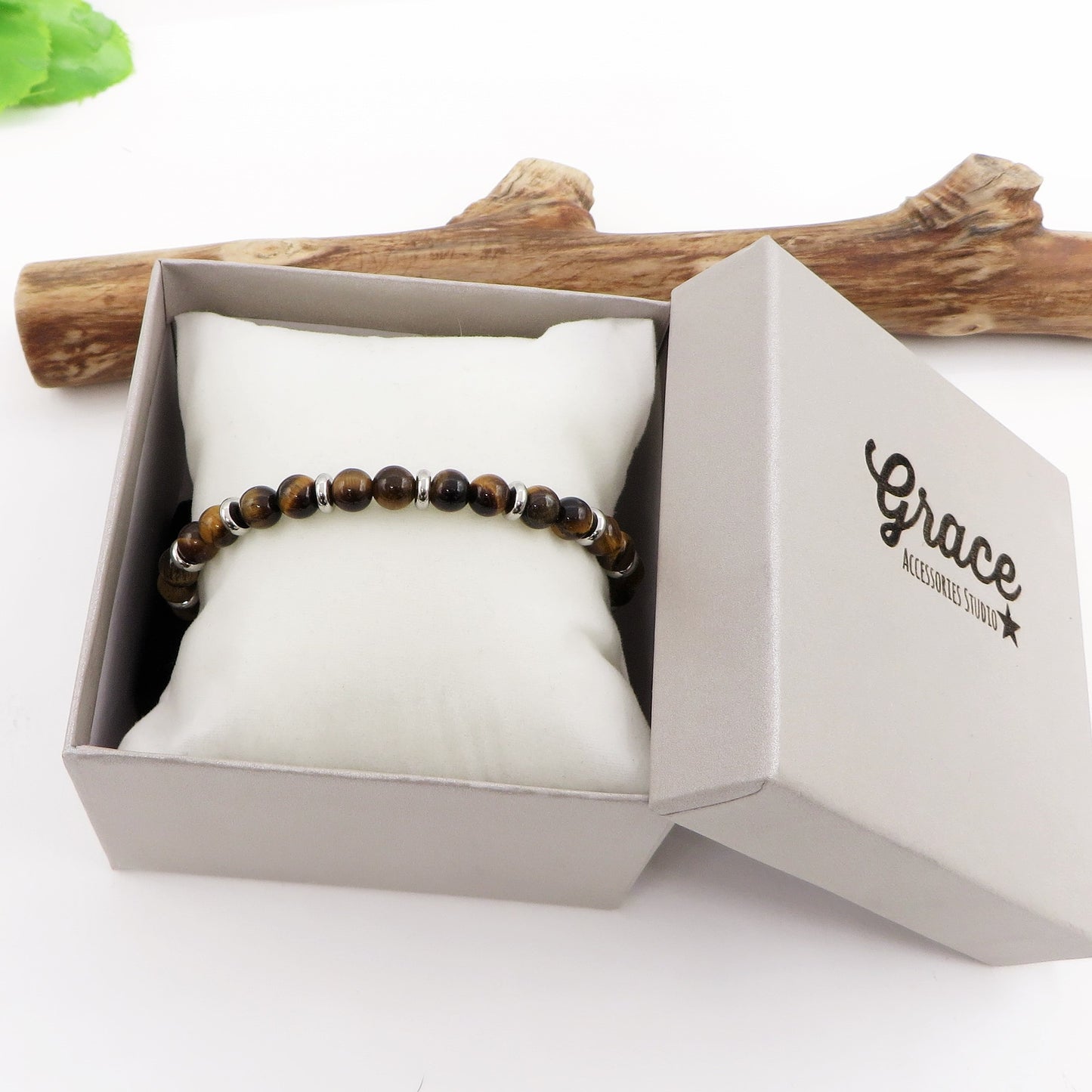 Kyŏnghŏ ~ BRACCIALE unisex bicolore in occhio di tigre + acciaio inossidabile
