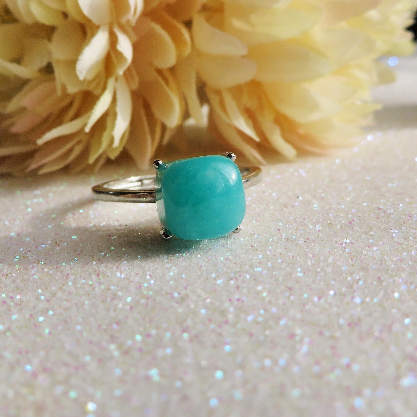 AKASA square ~ Anello regolabile in AMAZZONITE naturale