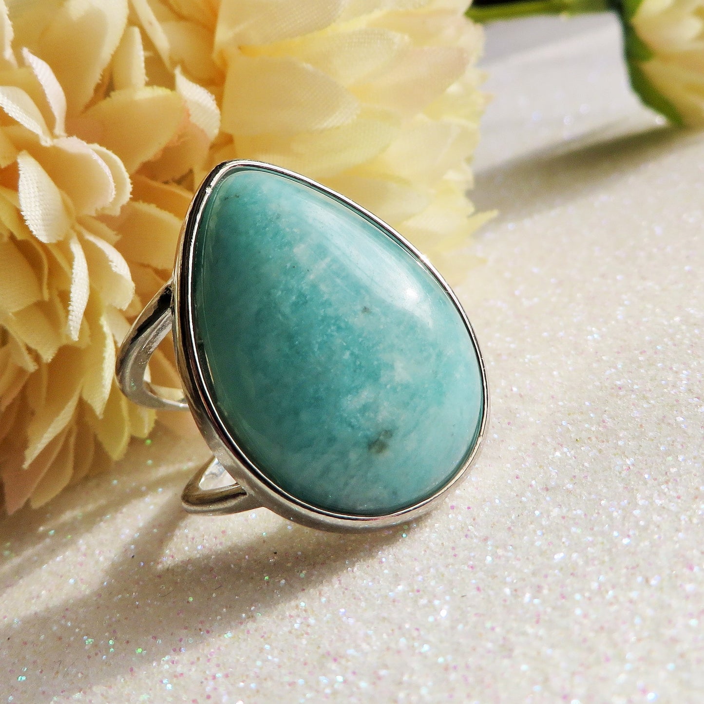 AKASA DROP ~ Anello regolabile in AMAZZONITE naturale