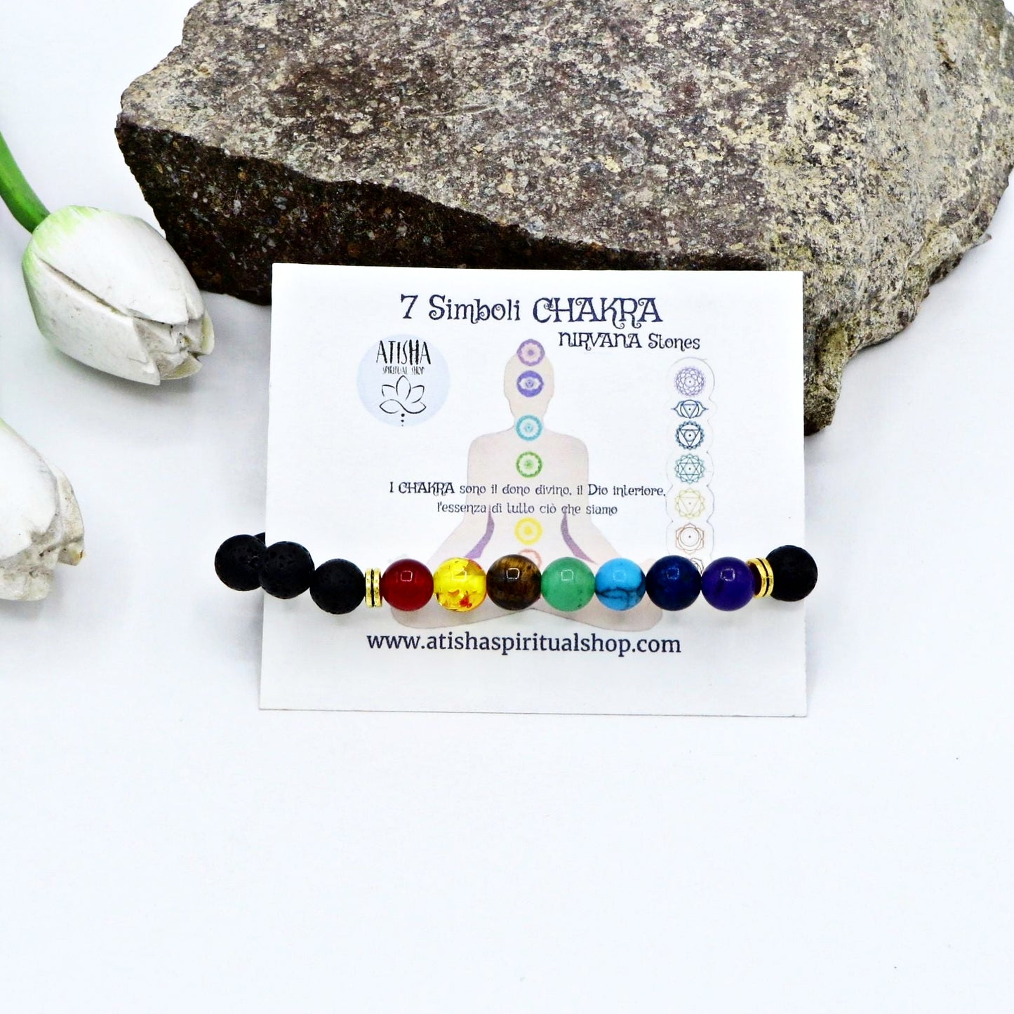 CHAKRA 7 COLORS - bracciale pietra lavica e pietre dure naturali - Nirvana Stones -