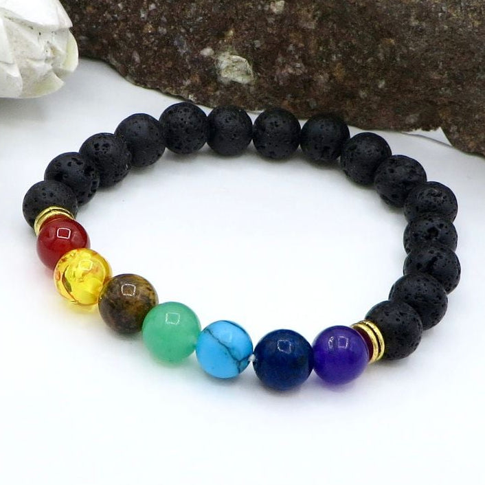 CHAKRA 7 COLORS - bracciale pietra lavica e pietre dure naturali - Nirvana Stones -